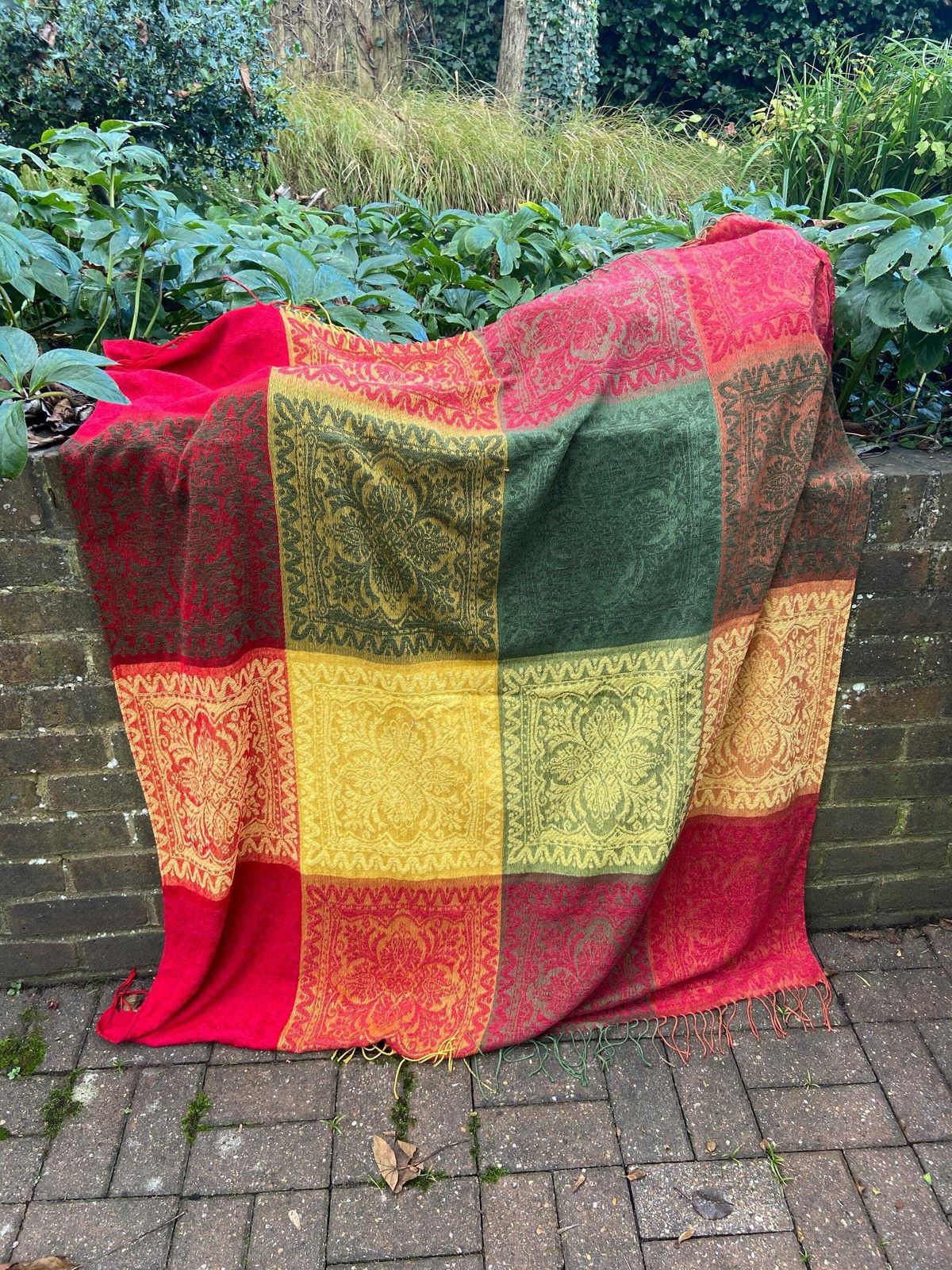 Vintage Pair Of Bold Colourful Vintage Throws (150cm X 126cm Each) photo Textiles