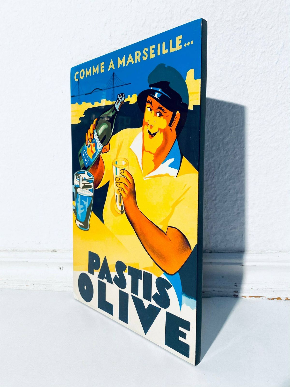 Vintage Pastis Olive Comme A Marseille Advertising Picture / Authentic Wooden Advert photo furniture
