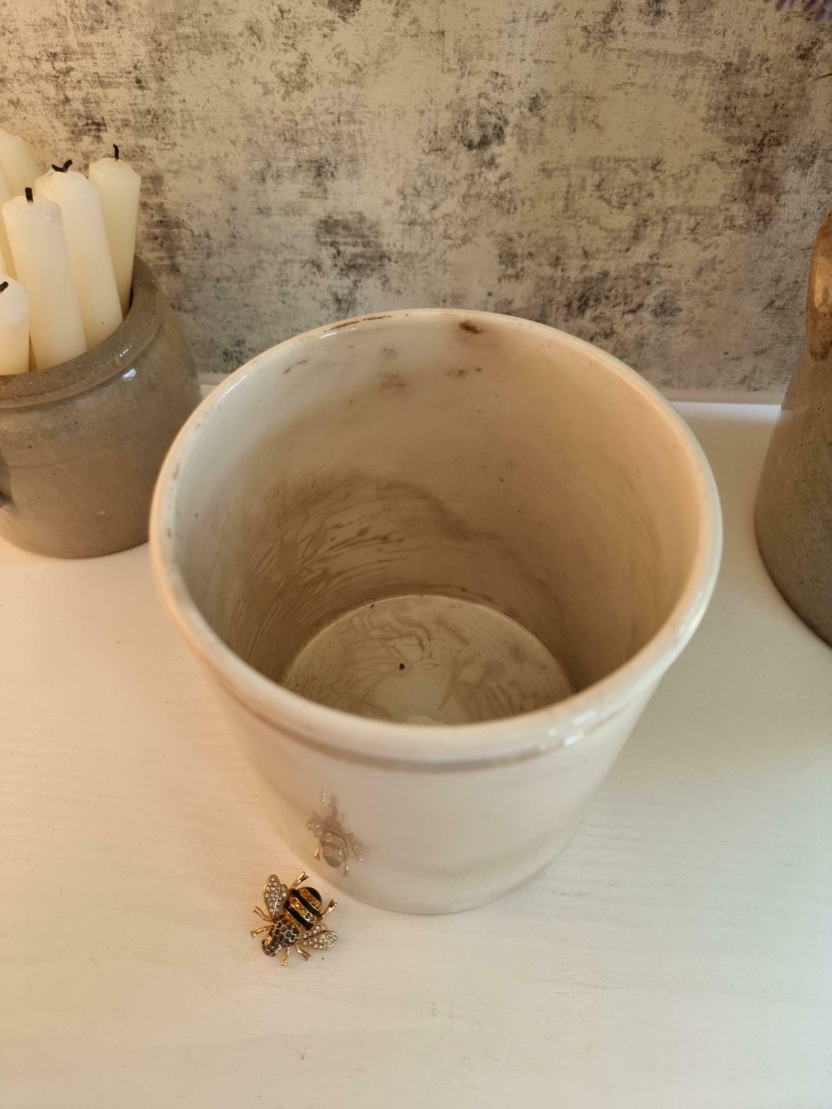 Antique French Ceramic Jar, Antique Jules Vieillard Bordeaux 1800s Jar, Antique Tea Stained Ceramic Storage Jar, Kitchen Storage Jar photo furniture