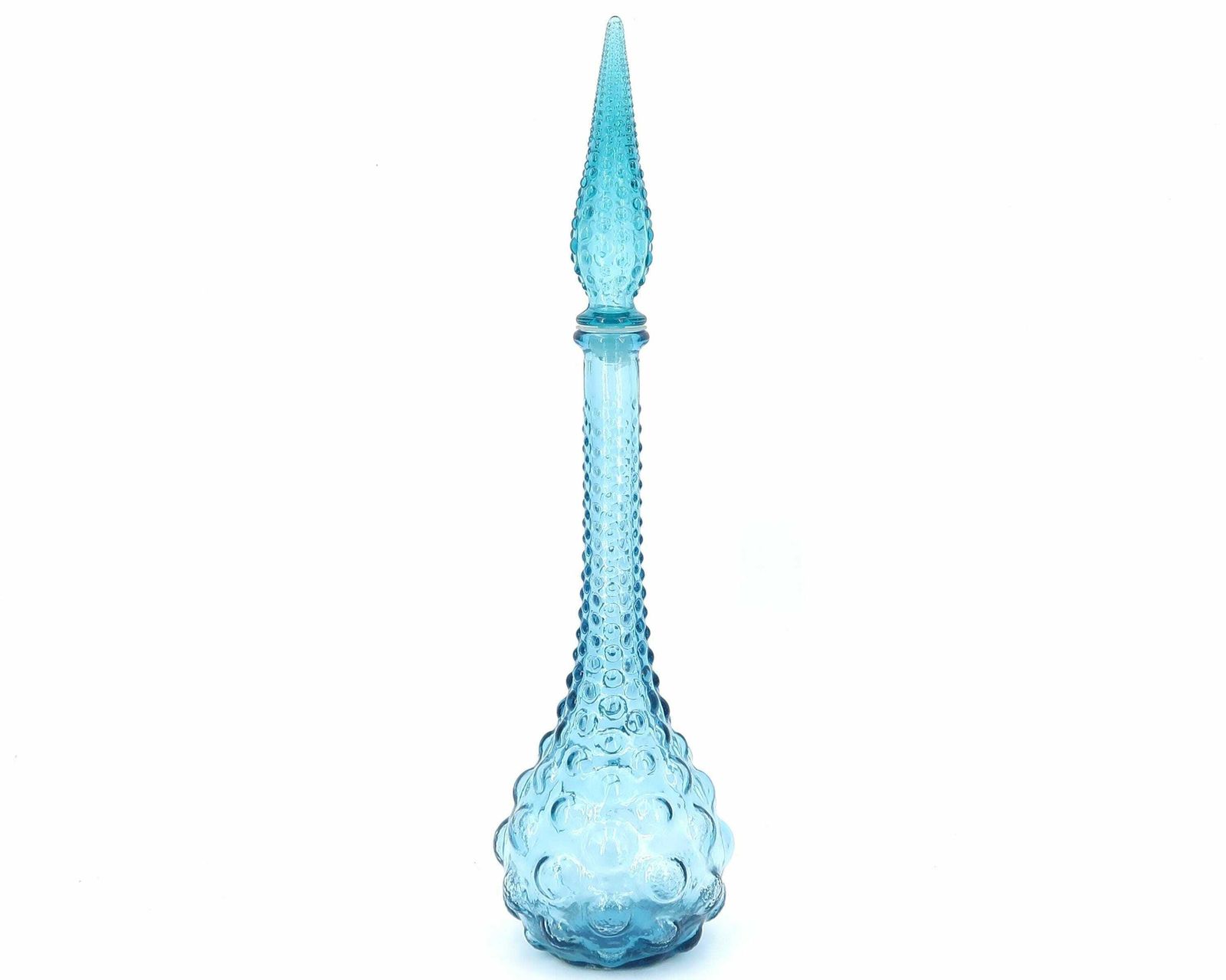 Vintage Blue Bubble Glass Genie Bottle, Italian Decanter, 1960s / Empoli, Boho Chic, Bohemian, Folk, Made In Italy