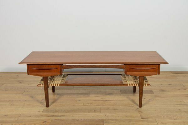 Mid Century Teak & Rattan Coffee Table, Denmark, 1960s photo furniture