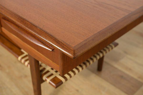 Furniture Mid Century Teak & Rattan Coffee Table, Denmark, 1960s photo