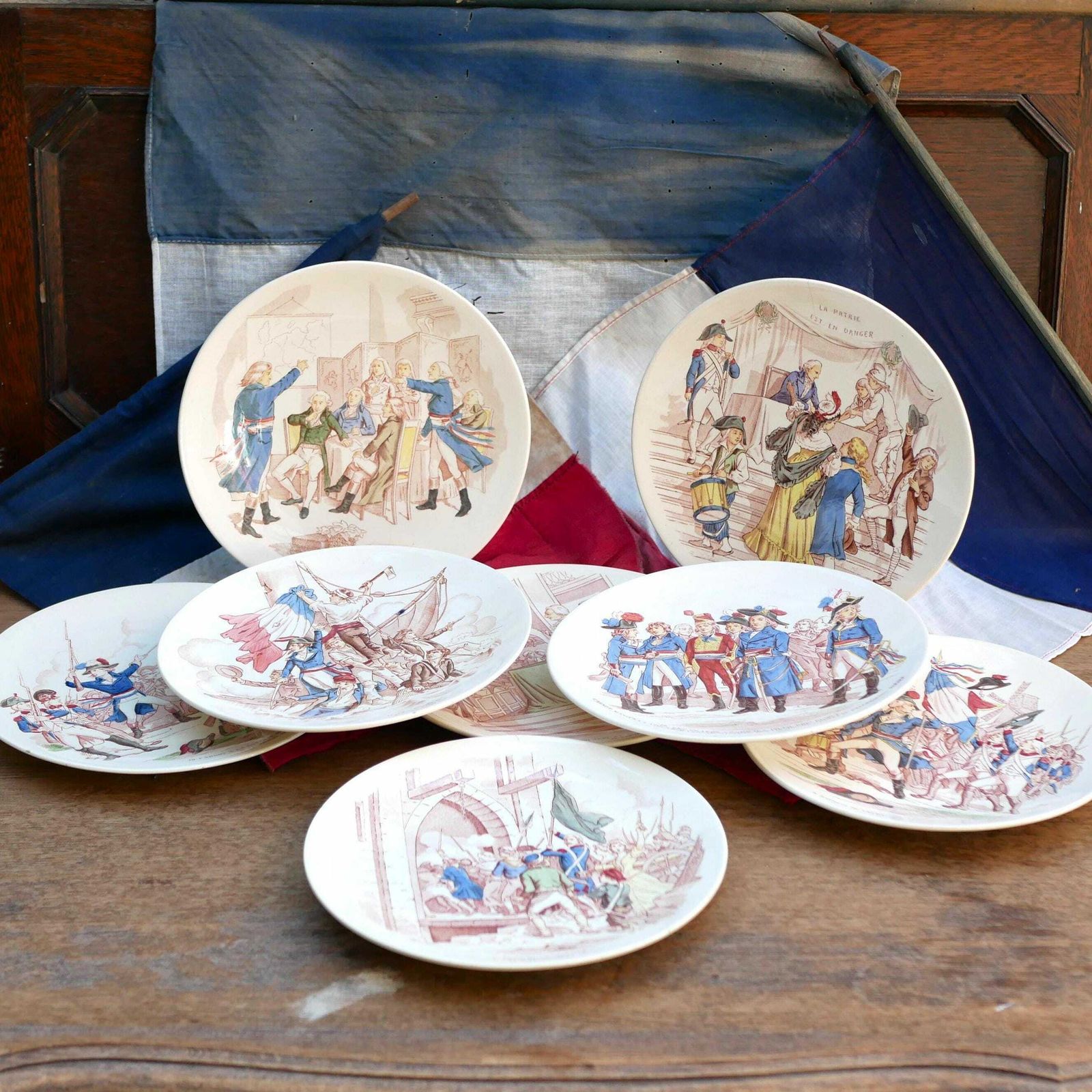 Eight Antique Sarreguemines Talking Plates Celebrating The Centenary Of The French Revolution Highly Collectable And Decorative Plates 1889