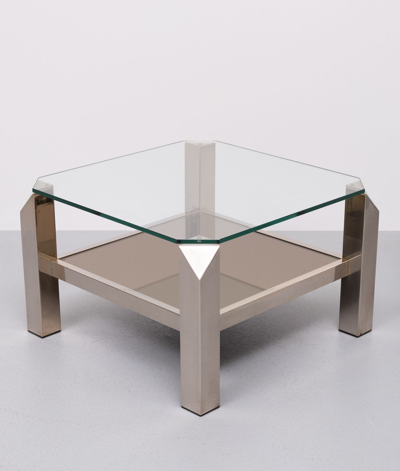 Mid Century Modern Square Chrome & Glass Coffee Table By Belgo Chrome, 1970s