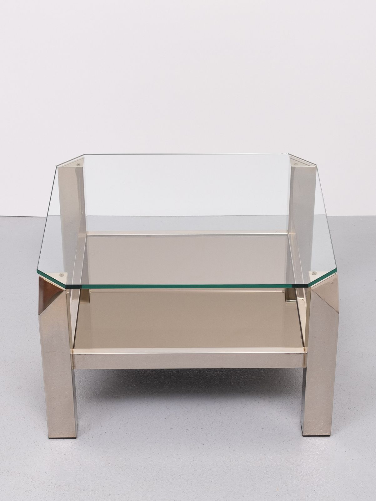 Mid Century Modern Square Chrome & Glass Coffee Table By Belgo Chrome, 1970s photo vinterior