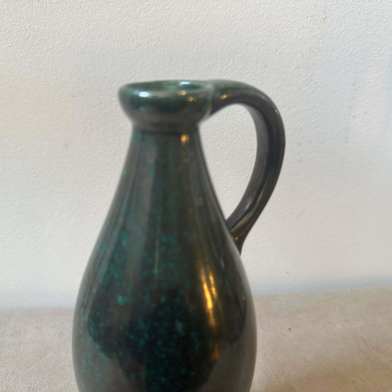 1970s Modernist Olive Green Fat Lava Ceramic German Jug Vase photo furniture