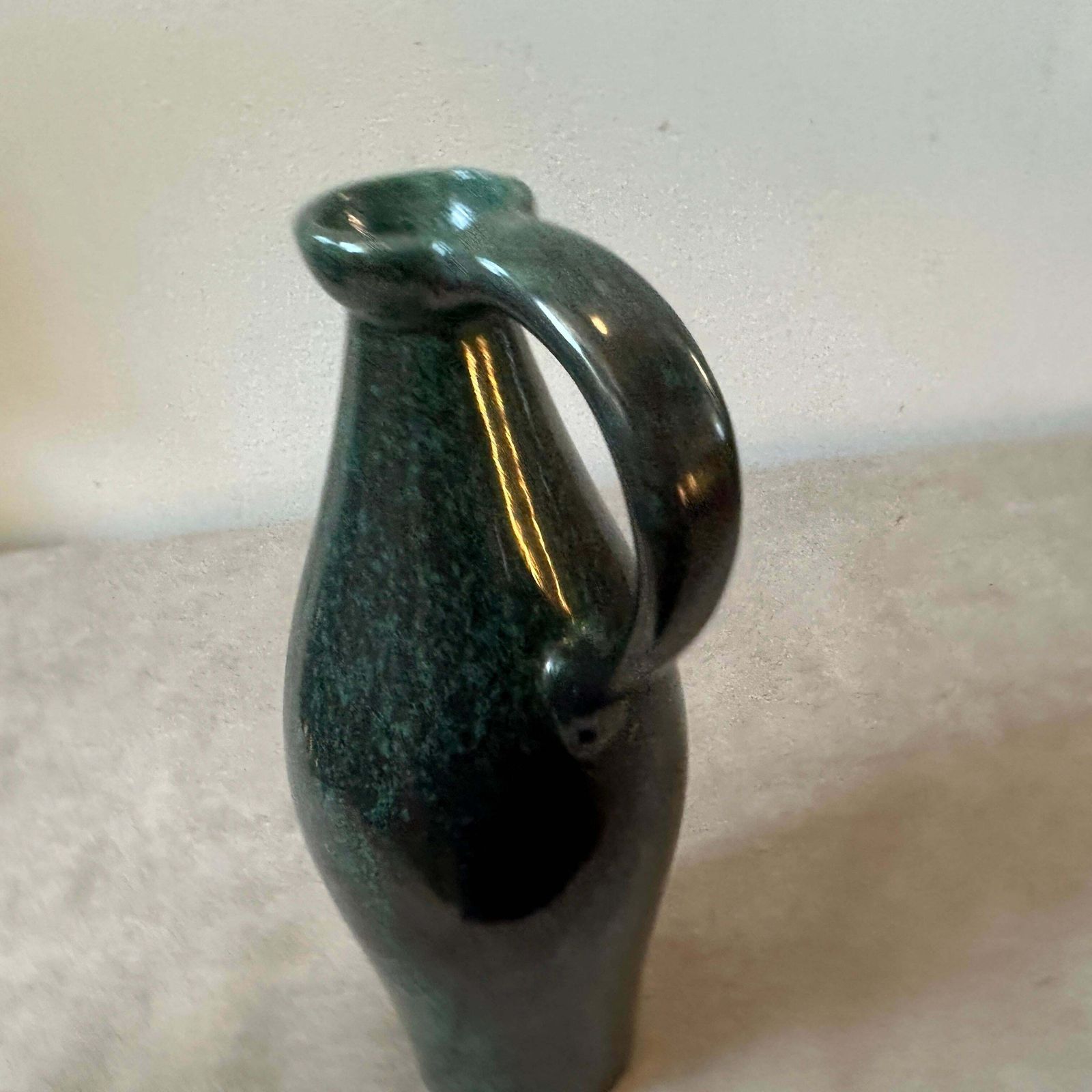 Home Decor 1970s Modernist Olive Green Fat Lava Ceramic German Jug Vase photo
