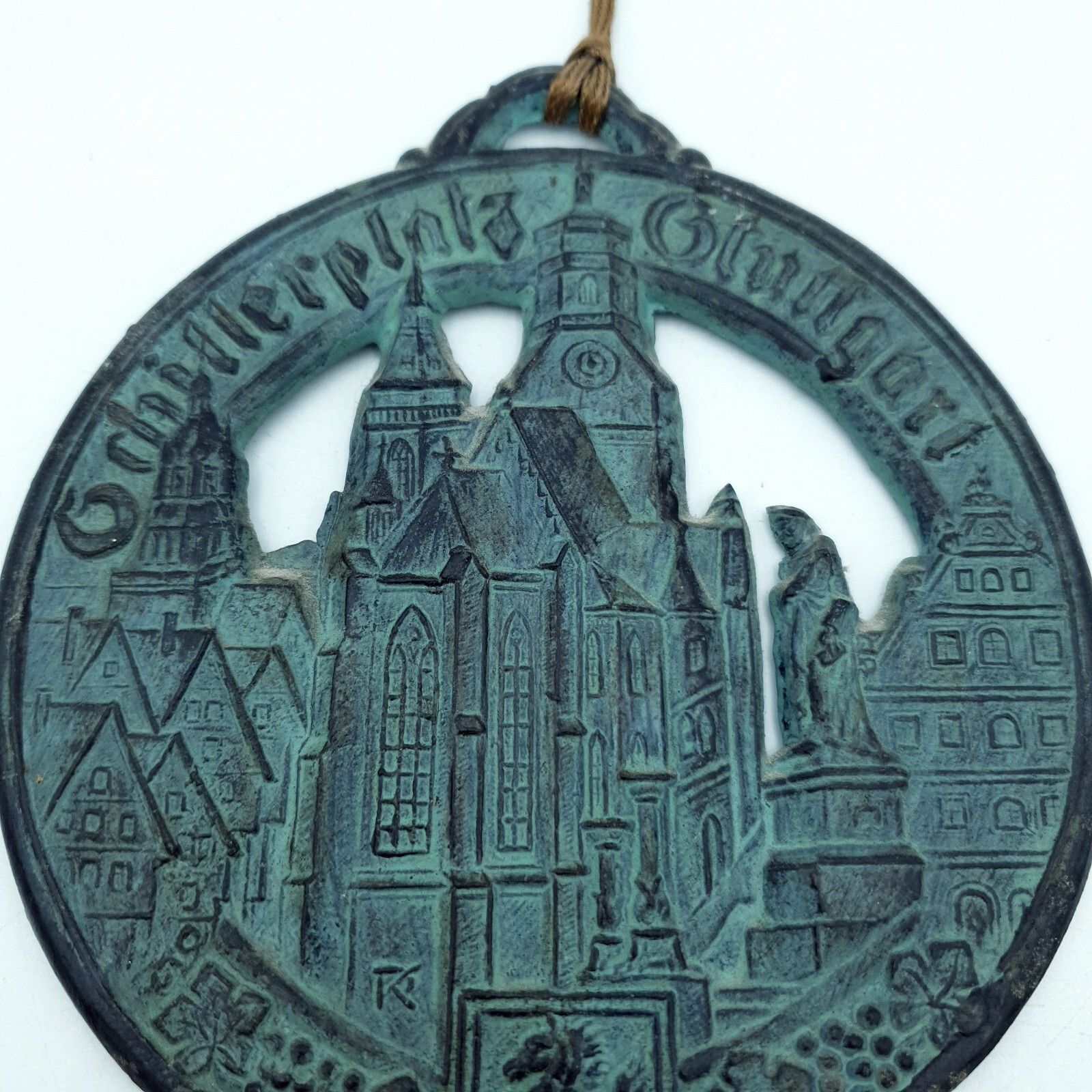 Bronze German Wall Plaque Schillerplatz Stuttgart Rare Souvenir Decor Vintage photo for sale