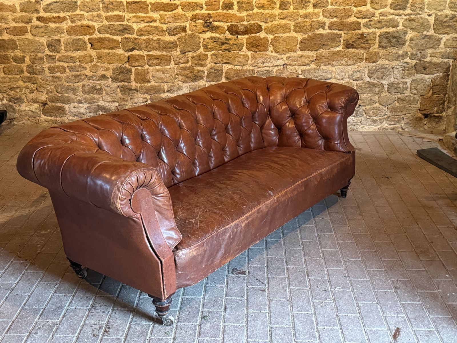 photo buy Antique Chesterfield Sofa, Leather 3 Seater C1870 By Hampton & Sons Of Pall Mall