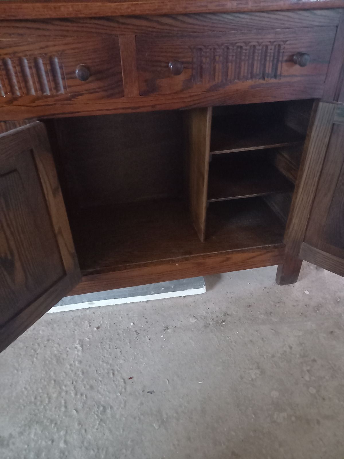 Vintage Oak Welsh Dresser With Carvings And Glass Display photo for sale