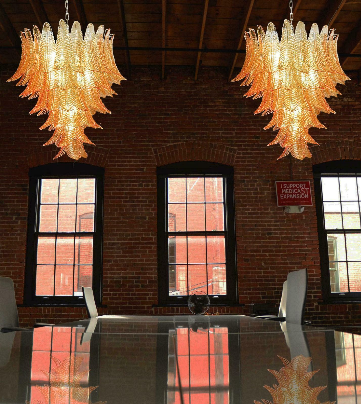 Gorgeous Italian Murano Felci Glass Chandeliers, 75 Amber Glasses photo buy