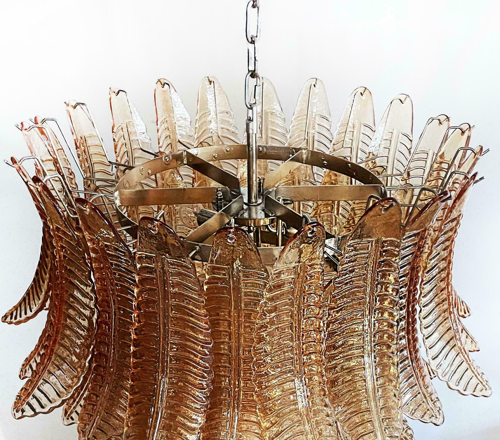 7147.0 Gorgeous Italian Murano Felci Glass Chandeliers, 75 Amber Glasses photo