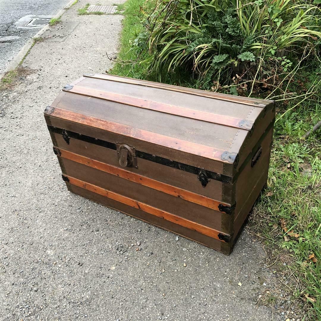 Antique Wooden Arch Top Travel Trunk 1920s photo buy
