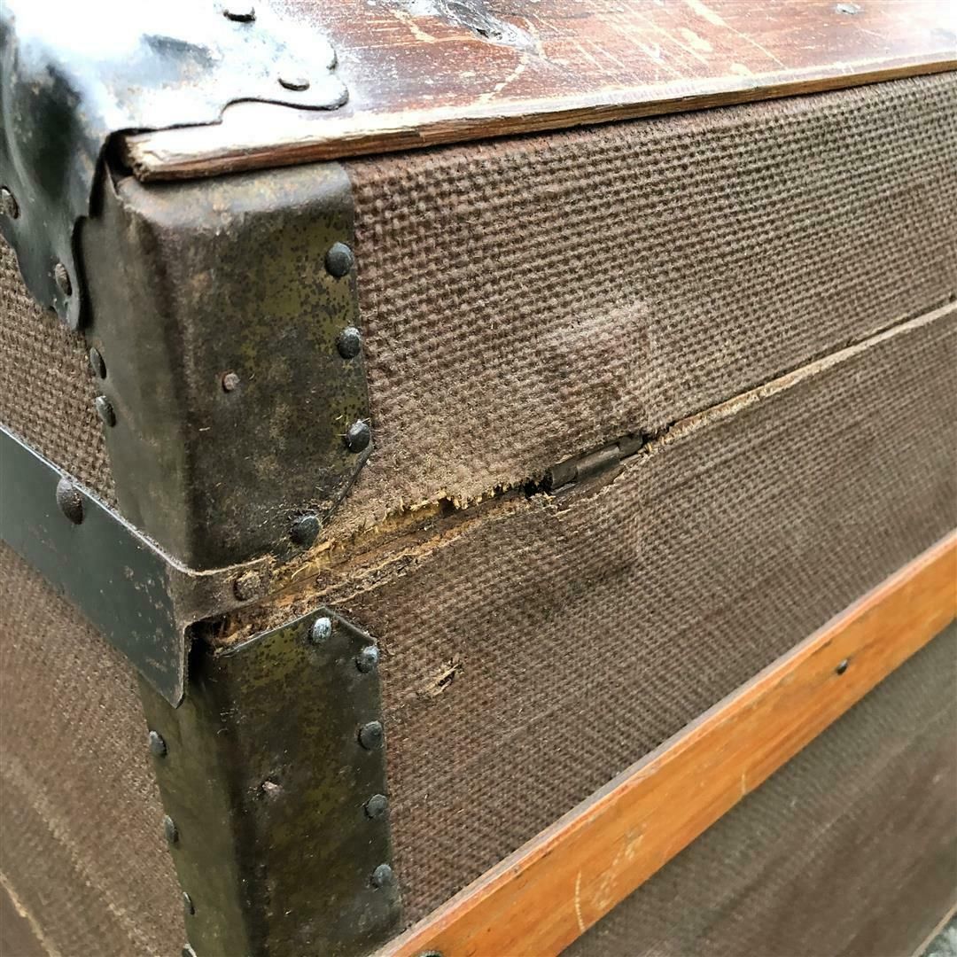 140.0 Antique Wooden Arch Top Travel Trunk 1920s photo