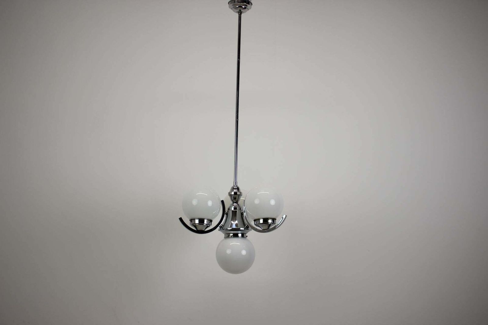 Art Deco Chrome And Pink Glass Chandelier, 1930's, Czechoslovakia photo for sale