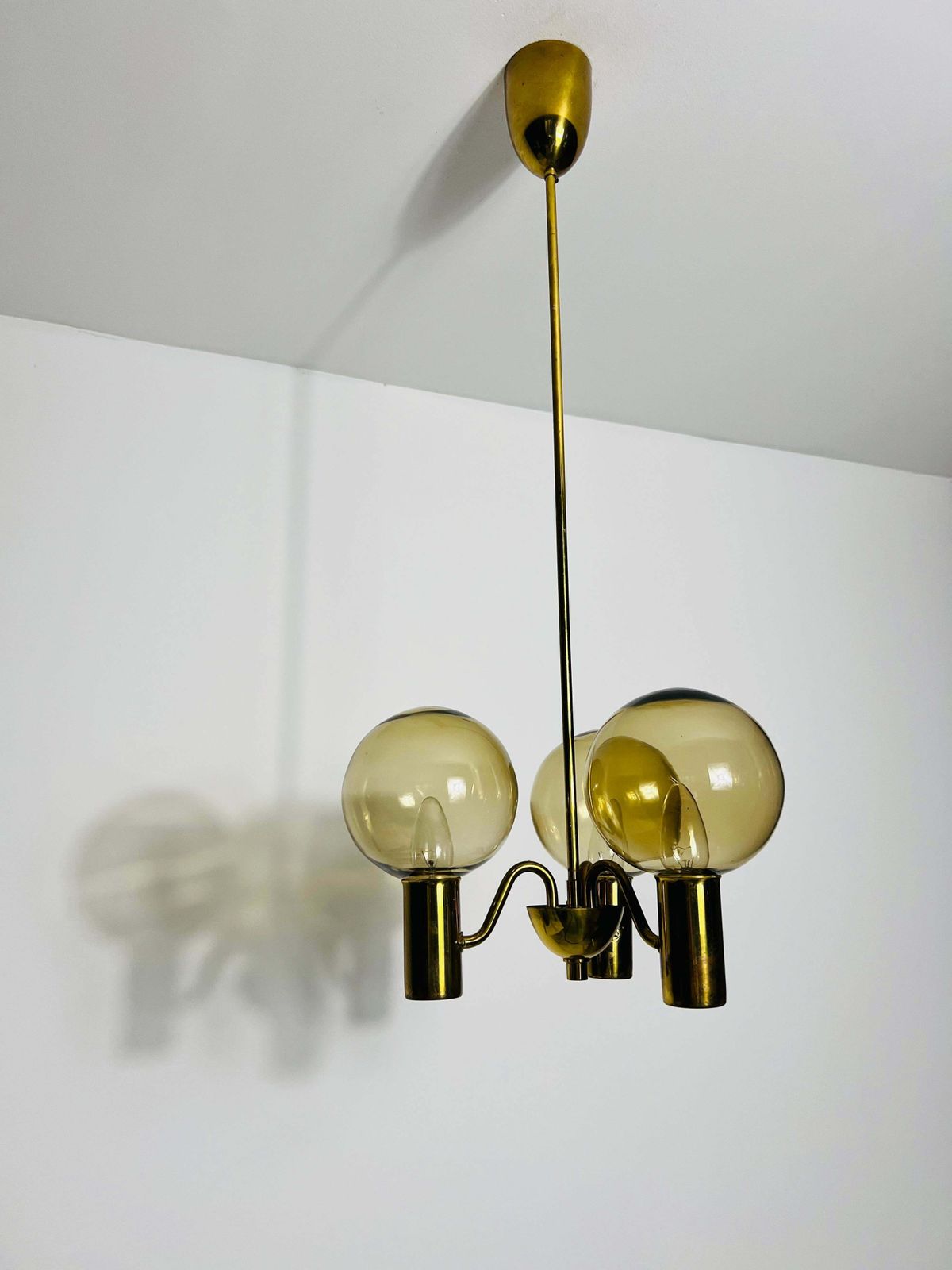 Brass And Glass Chandelier By Hans Agne Jakobsson, Sweden, 1960s photo vintage