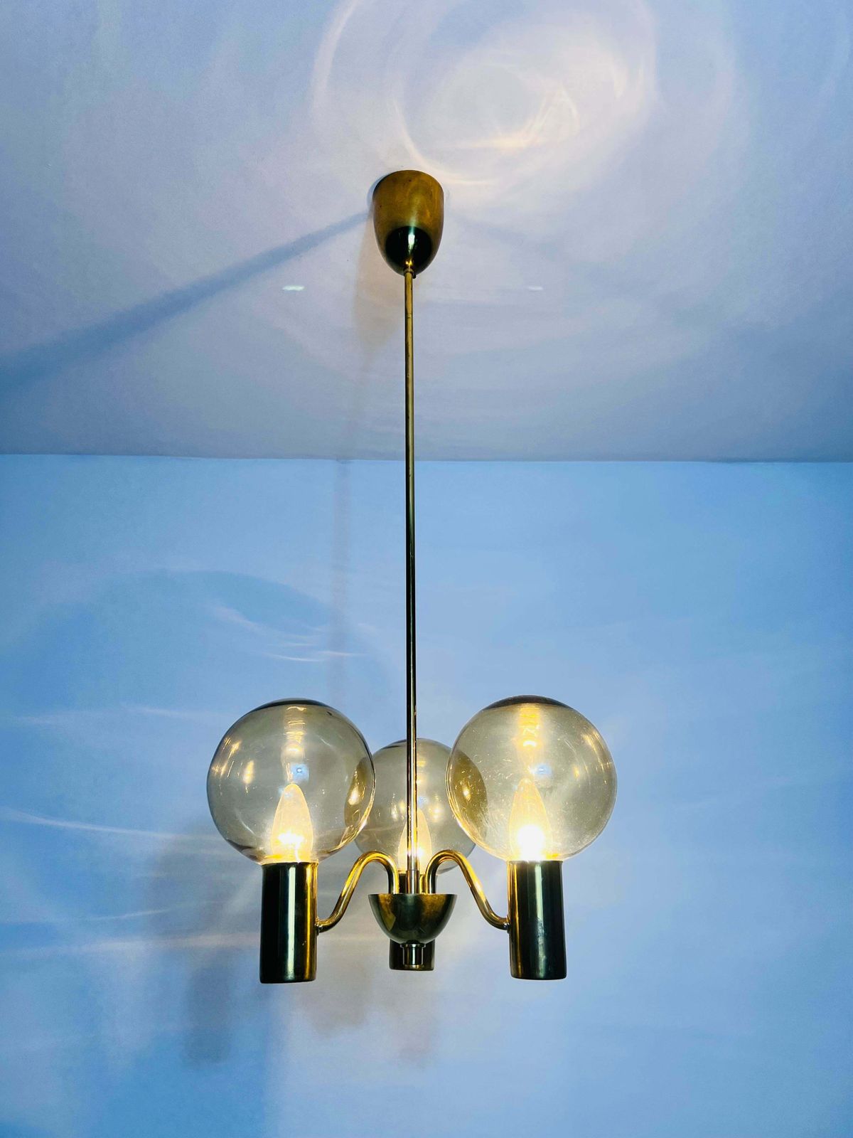 Lighting Brass And Glass Chandelier By Hans Agne Jakobsson, Sweden, 1960s photo