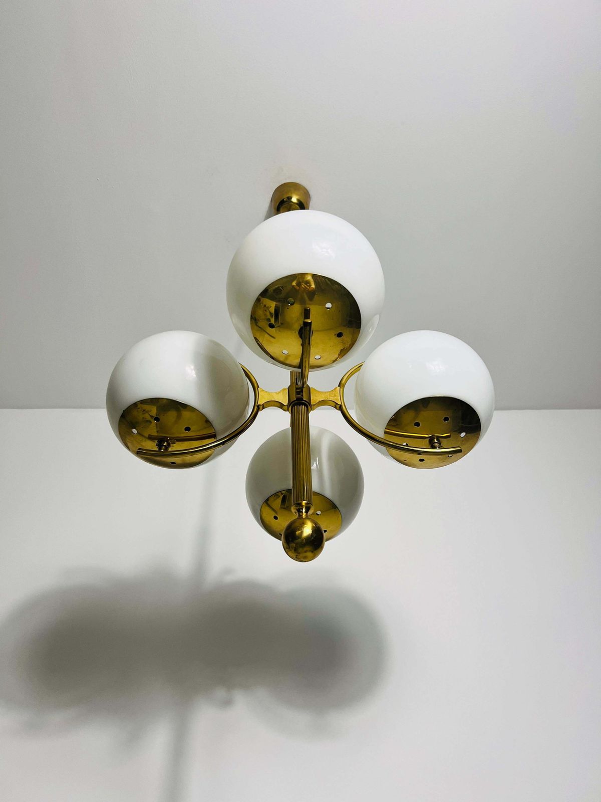 Exceptional Mid Century Modern Brass Kaiser 4 Arm Space Age Chandelier, 1960s photo 1655.0