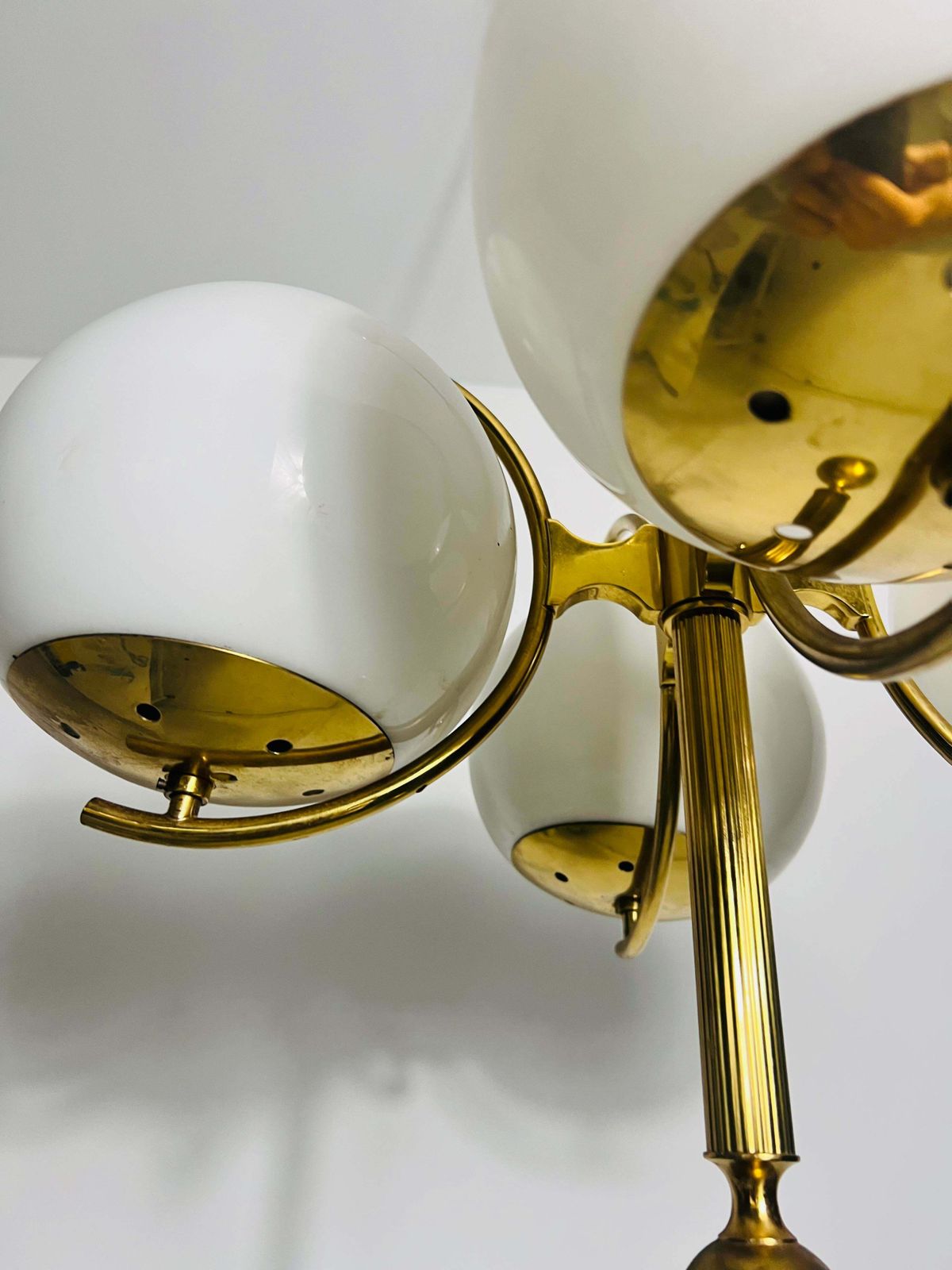 Exceptional Mid Century Modern Brass Kaiser 4 Arm Space Age Chandelier, 1960s photo buy