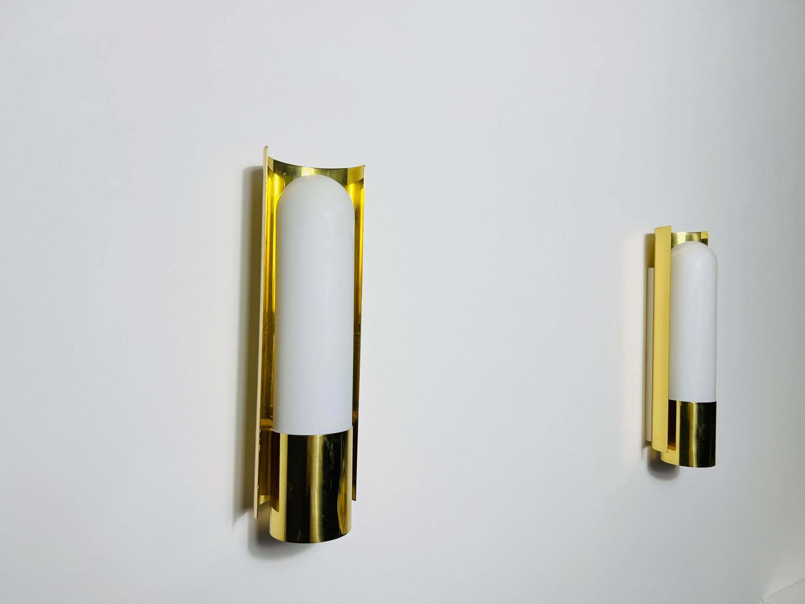 Pair Of Brass And Opaline Glass Wall Lamps By Glashütte Limburg, 1960s photo 1242.0
