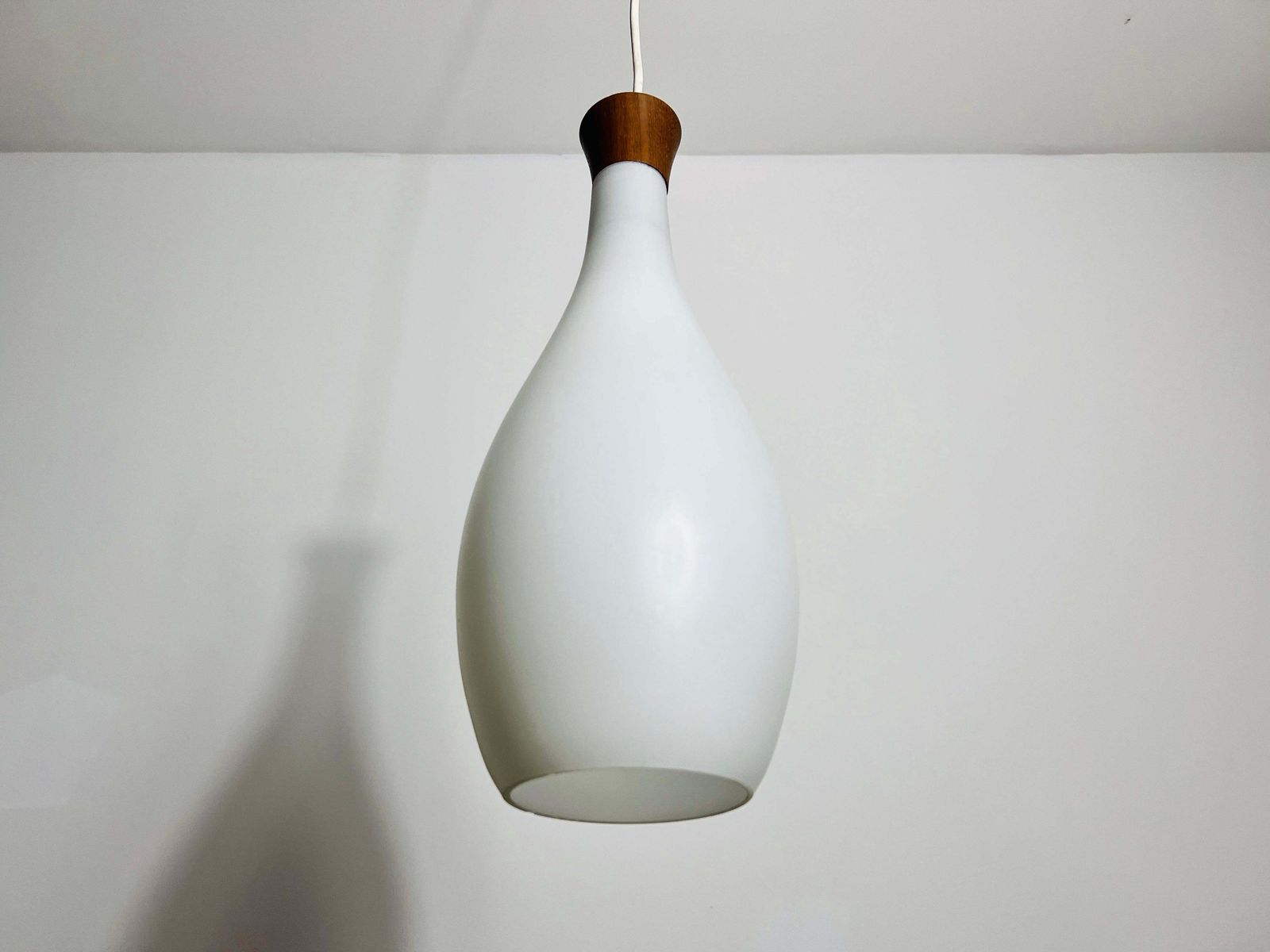 Teak And Opal Glass Pendant Lamp By Uno & östen Kristiansson For Luxus Sweden photo Lighting