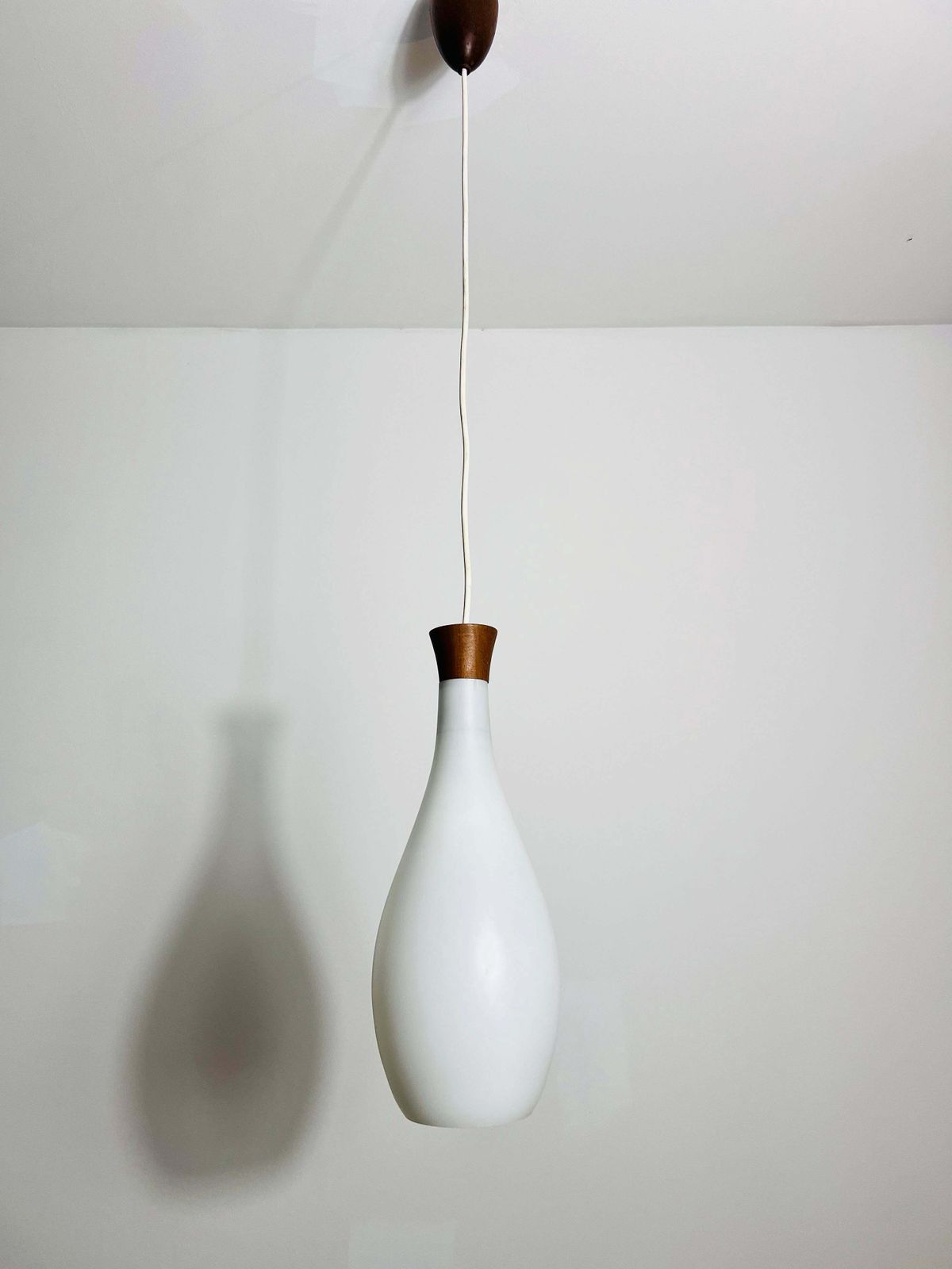 Teak And Opal Glass Pendant Lamp By Uno & östen Kristiansson For Luxus Sweden photo buy
