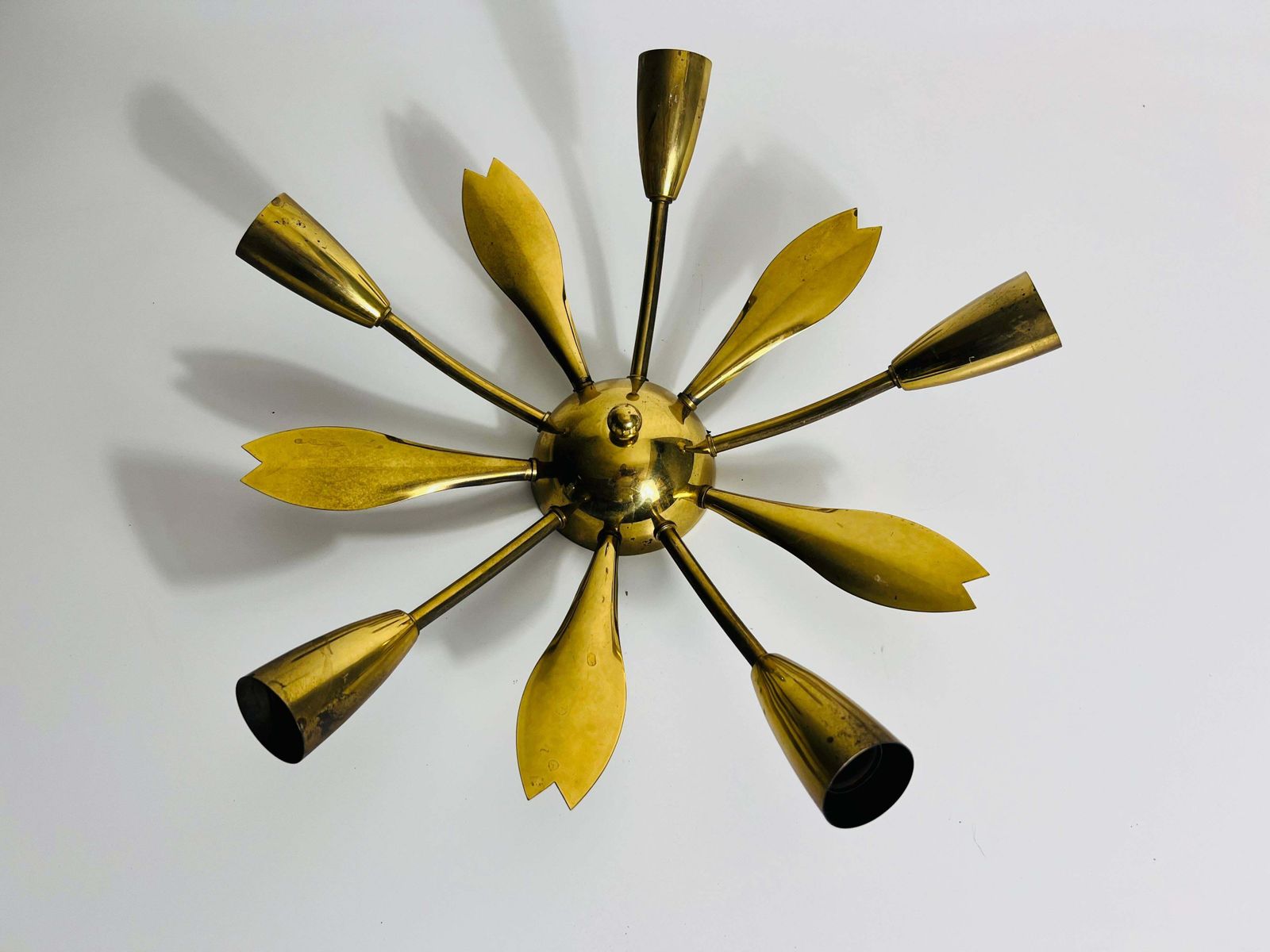 Italian Midcentury Brass 5 Arm Sputnik Chandelier, 1950s photo for sale