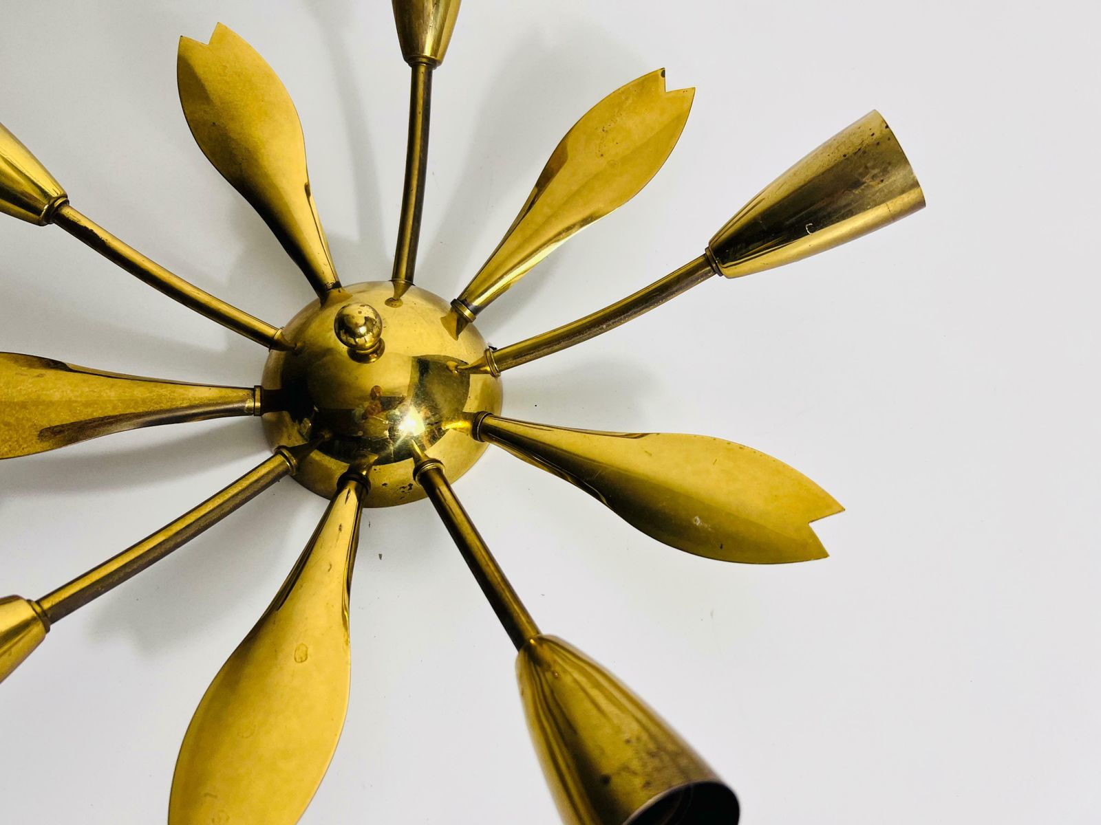 Italian Midcentury Brass 5 Arm Sputnik Chandelier, 1950s photo vintage