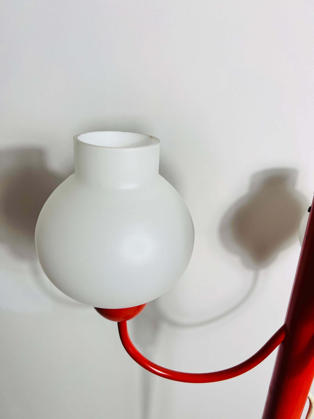photo furniture Midcentury Red And Opaline Glass 3 Arm Floor Lamp By Kaiser, Germany, 1960s