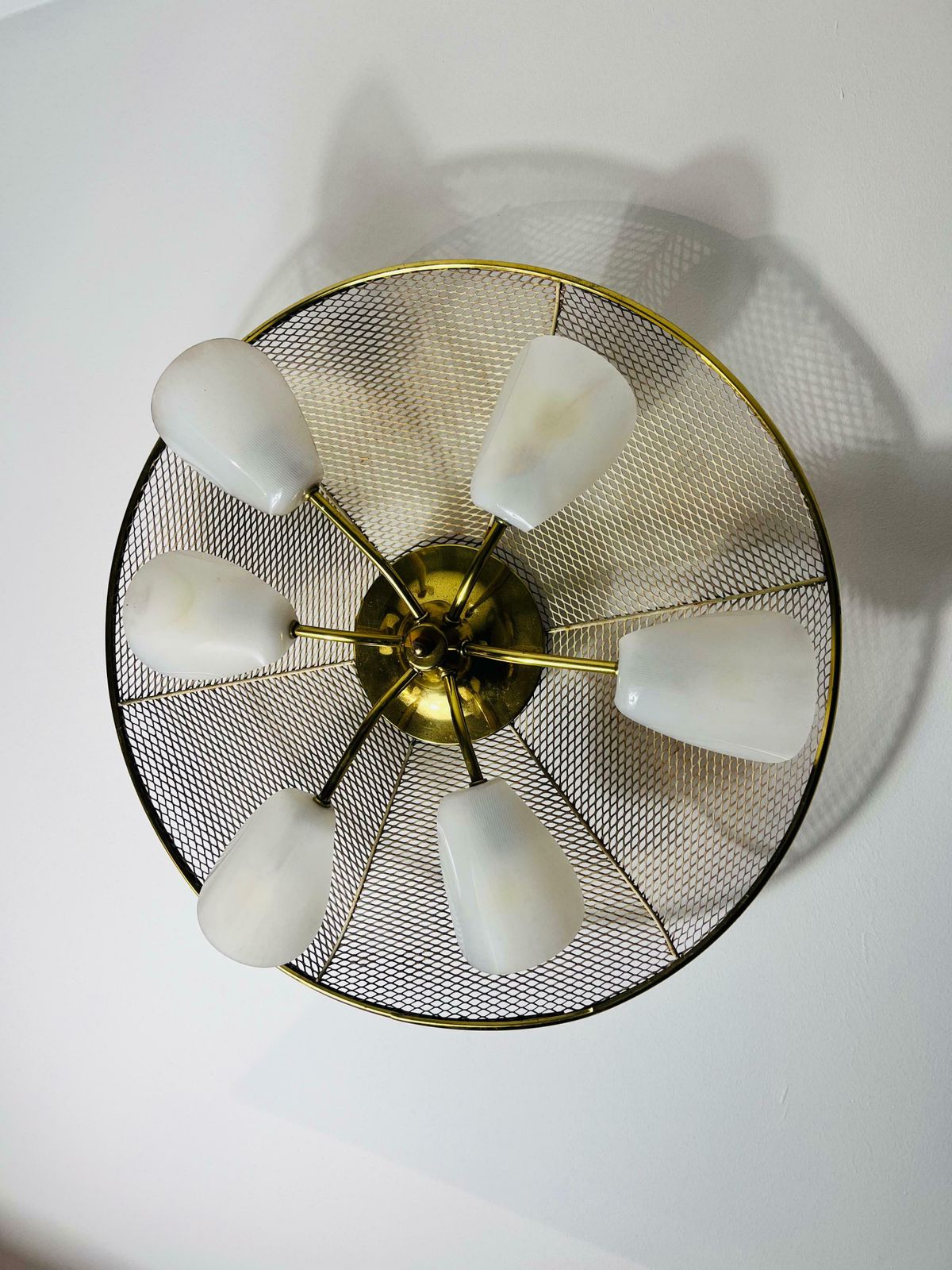 Italian Midcentury Brass 6 Arm Sputnik Chandelier, 1950s photo for sale