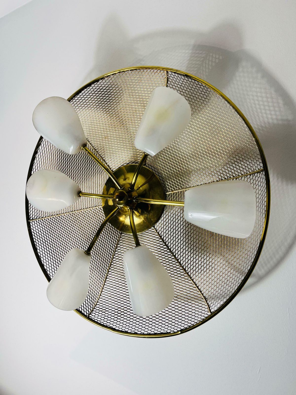 Italian Midcentury Brass 6 Arm Sputnik Chandelier, 1950s photo Lighting