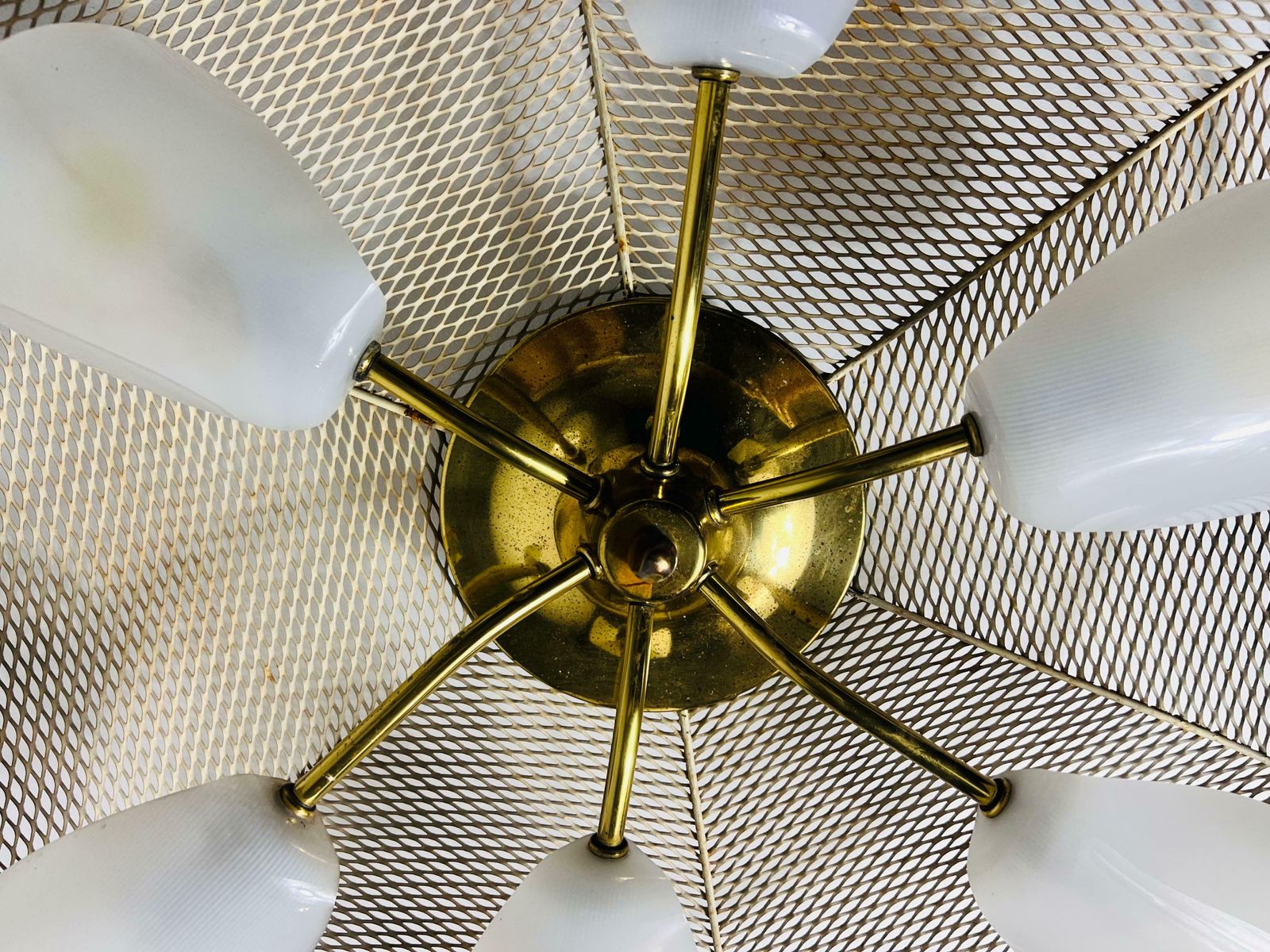 Italian Midcentury Brass 6 Arm Sputnik Chandelier, 1950s photo buy