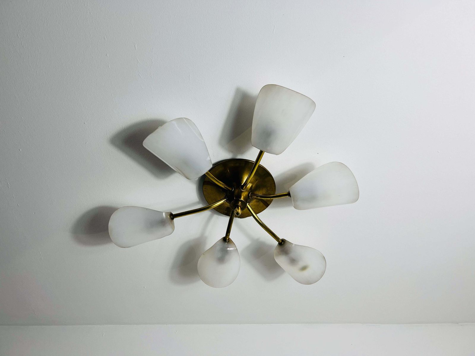 Italian Midcentury Brass 6 Arm Sputnik Chandelier, 1950s photo for sale