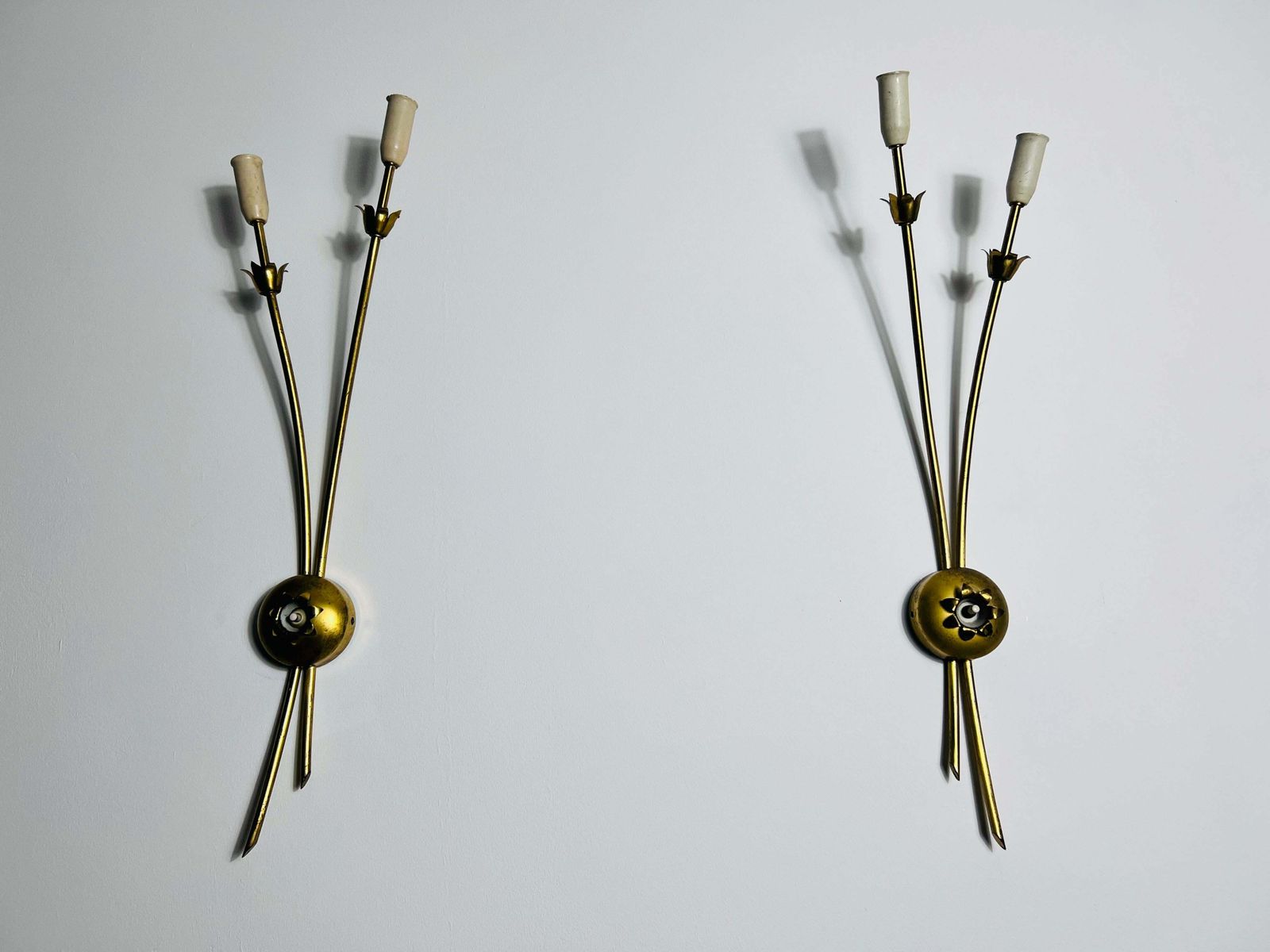 Pair Of Mid Century Brass Sputnik Wall Lamps, Italy, 1960s photo vintage