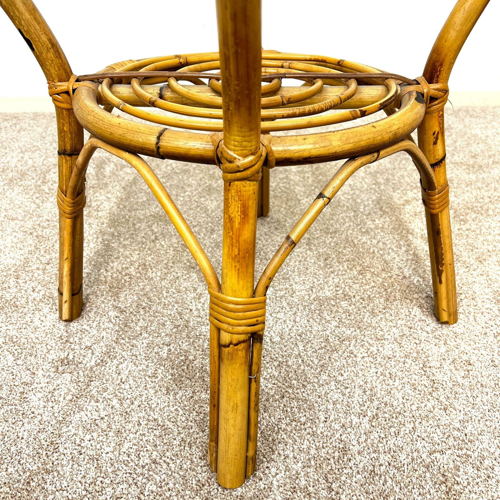 Tiki Boho Vintage Bamboo Round Coffee Table With Rack 1970s photo buy