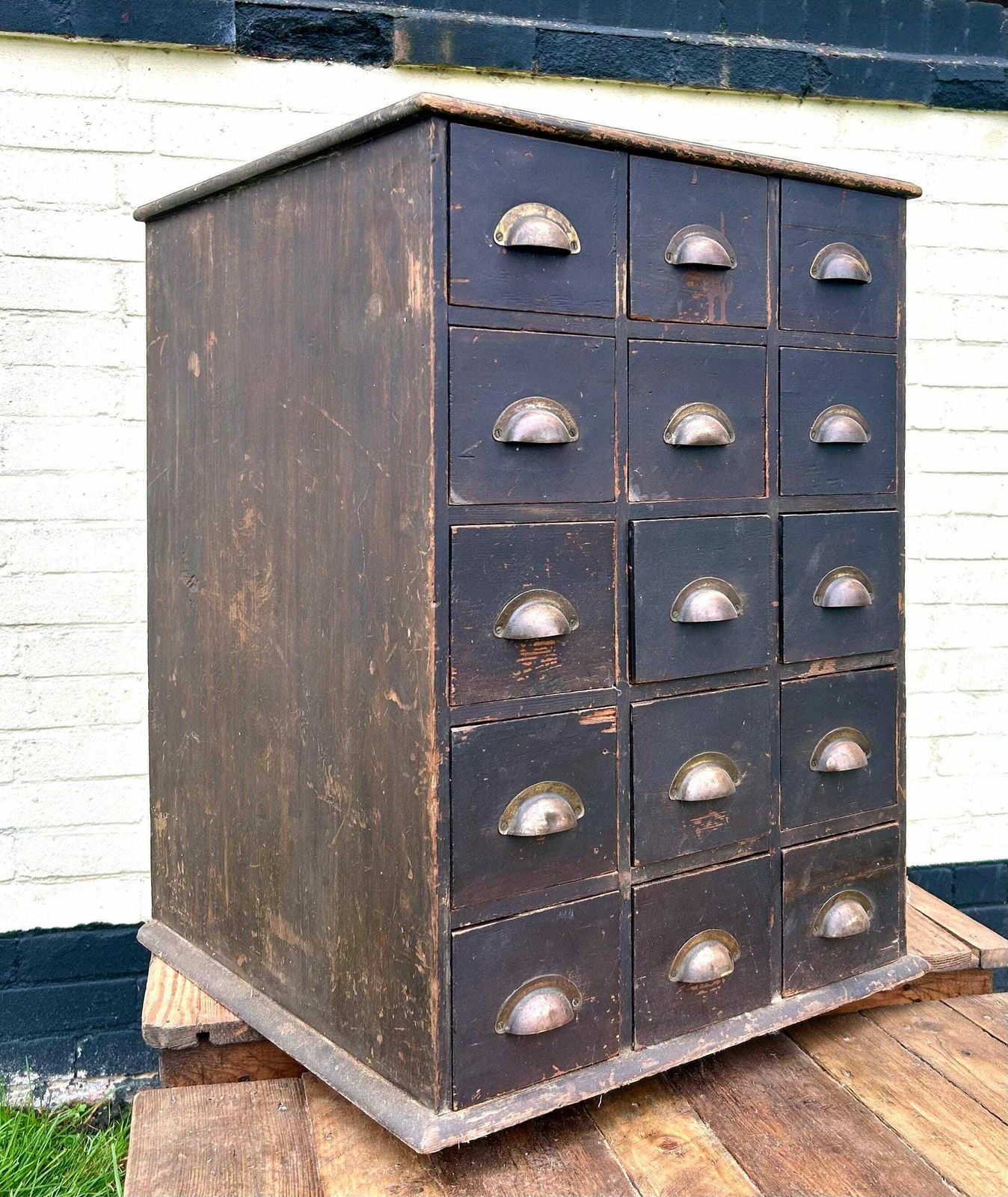 Bank Of 15 Drawer Antique Wooden Cabinet Farmhouse Industrial Vintage Haberdashery Storage Drawer Kitchen Coffee Table Side Cupboard Desk