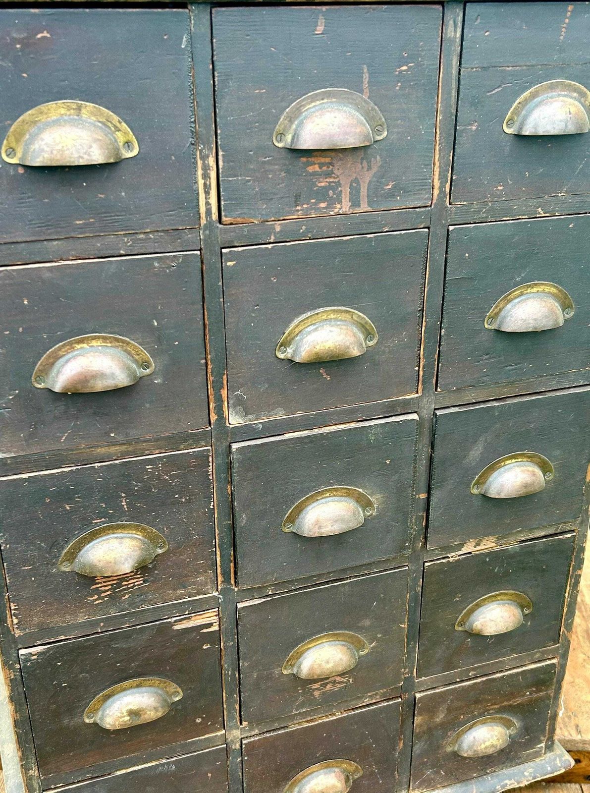 Bank Of 15 Drawer Antique Wooden Cabinet Farmhouse Industrial Vintage Haberdashery Storage Drawer Kitchen Coffee Table Side Cupboard Desk photo Furniture