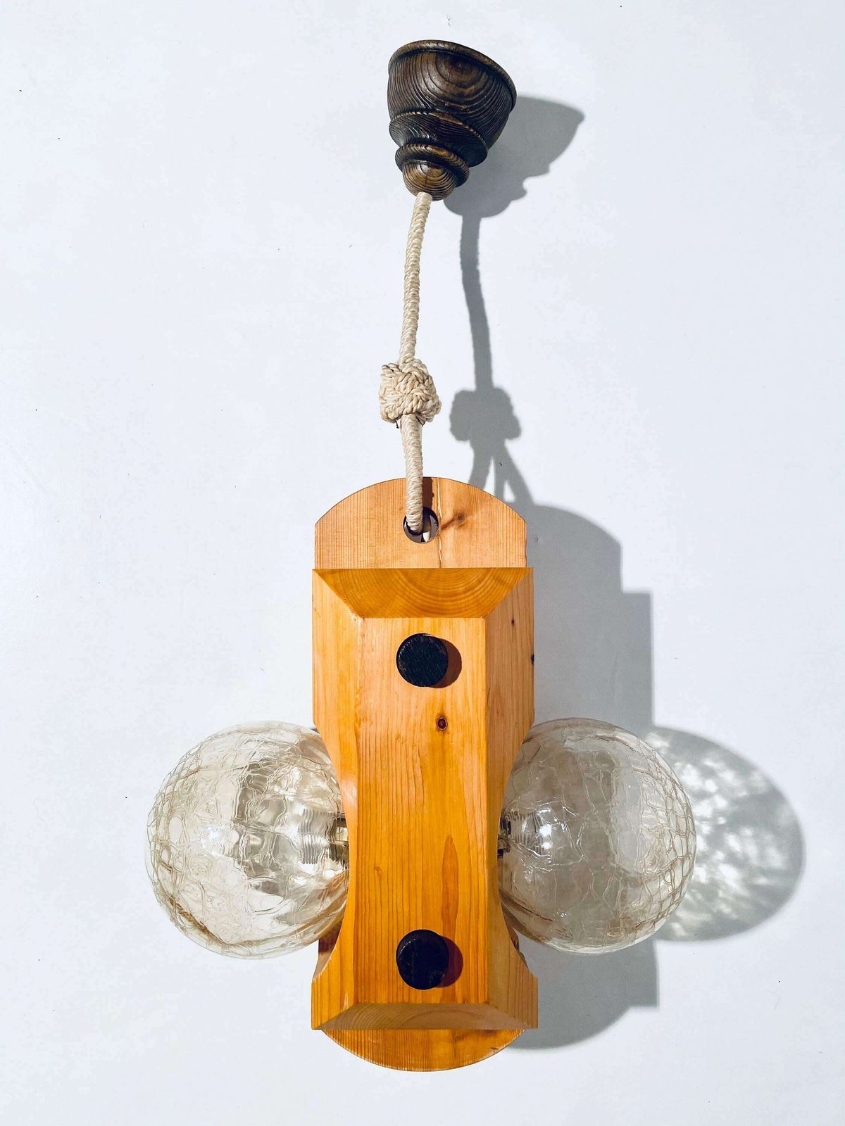 Temde Lantern Style Wooden Wall Bulb Lamp / By Charlotte Perriand / Cedar Wood Glass 1970s Vintage Decor photo for sale