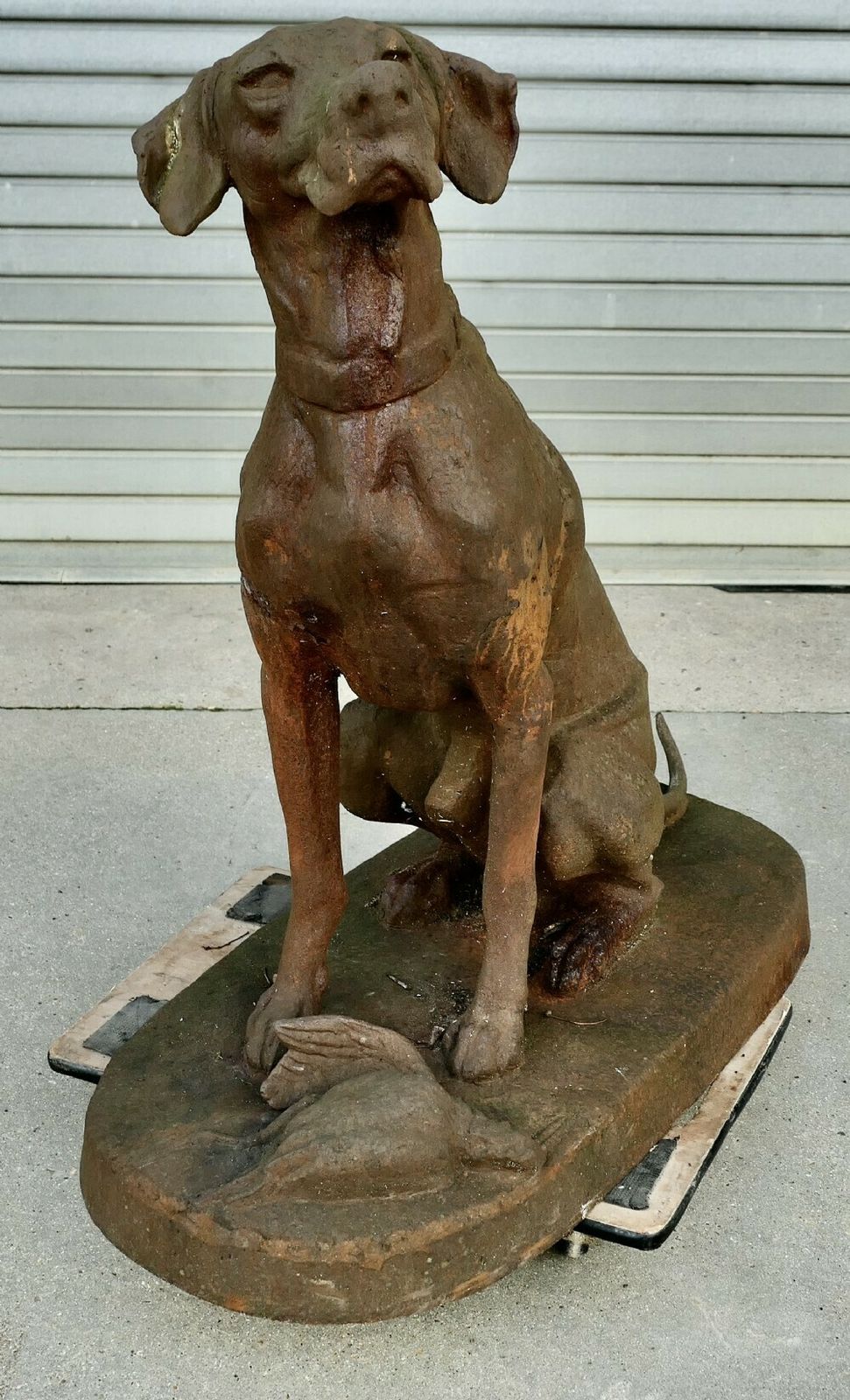 Cast Iron Statue Of A Hunting Dog With A Pheasant photo for sale