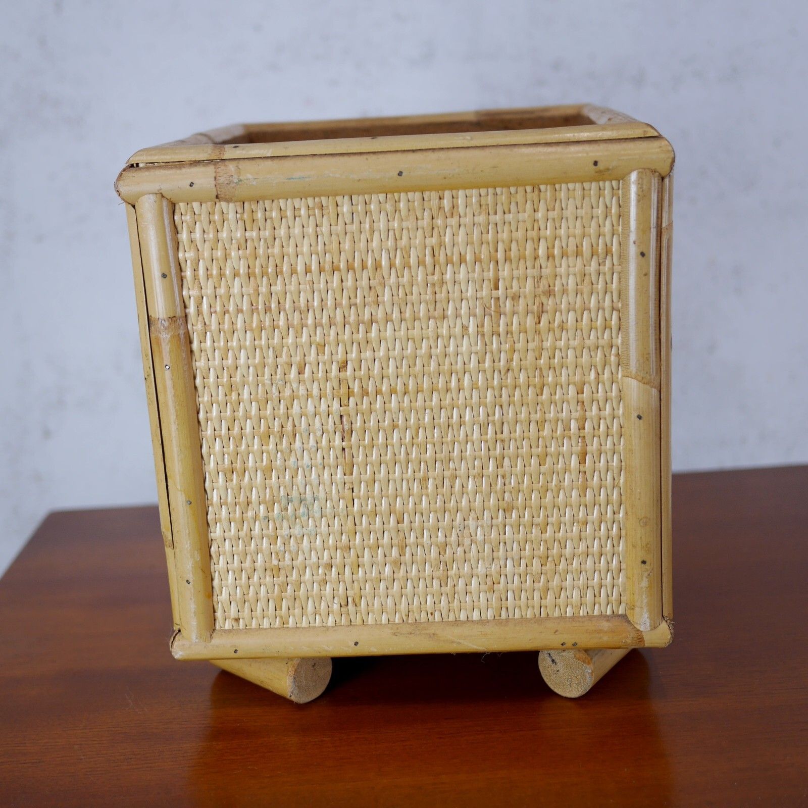photo for sale Large Vintage Mid Century Bamboo Cane & Rattan Planter Plant Pot #102714