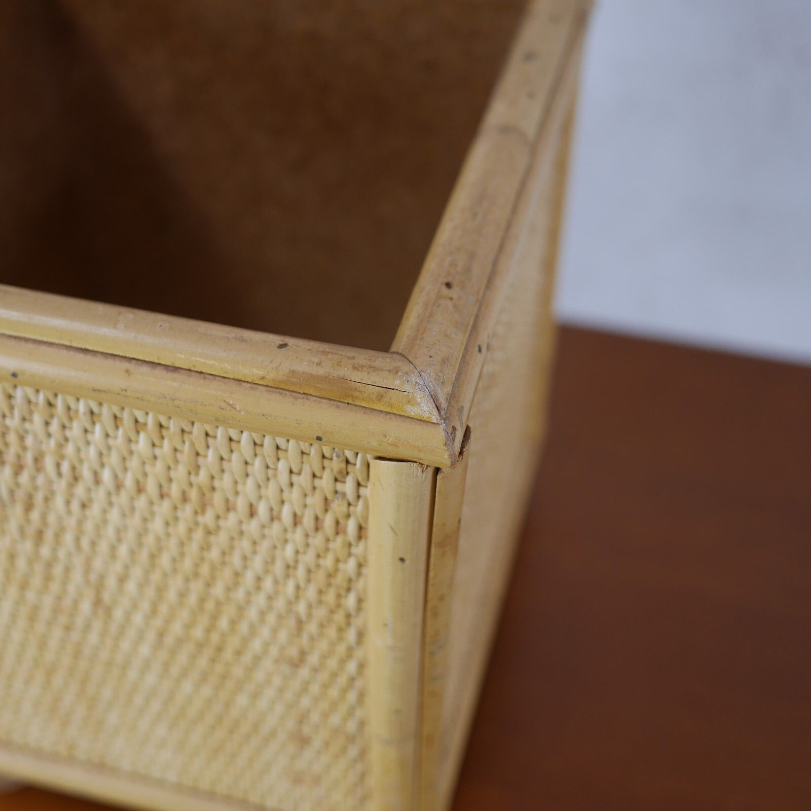 photo vinterior Large Vintage Mid Century Bamboo Cane & Rattan Planter Plant Pot #102714