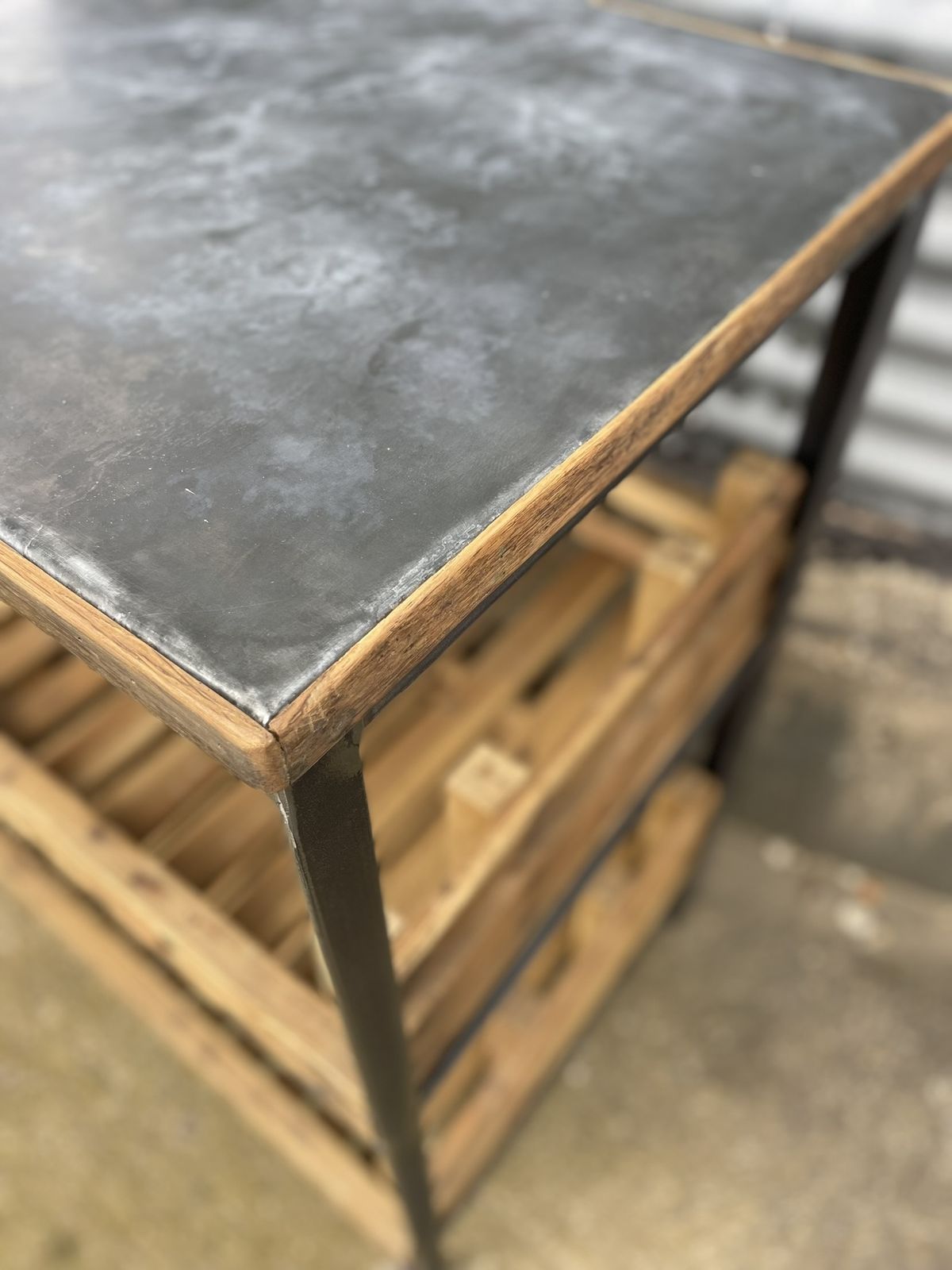 Handmade Zinc Top Rack With Potato Tray Shelves photo Furniture