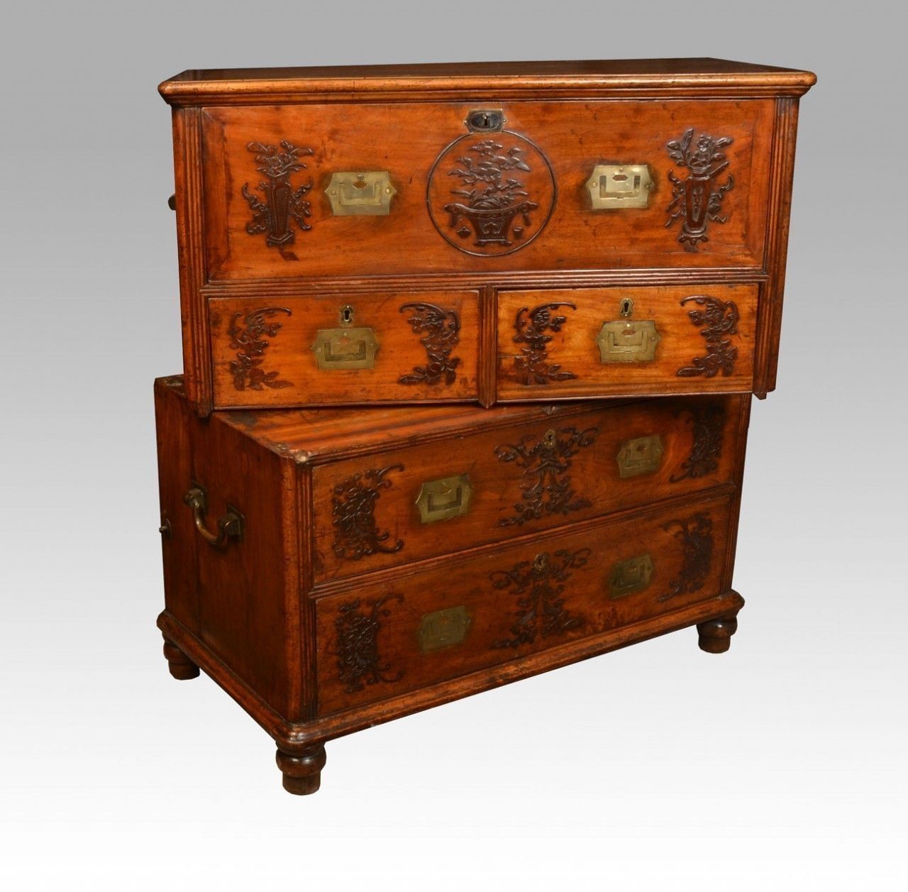 Chinese Camphor Wood Secretaire Campaign Chest photo Furniture