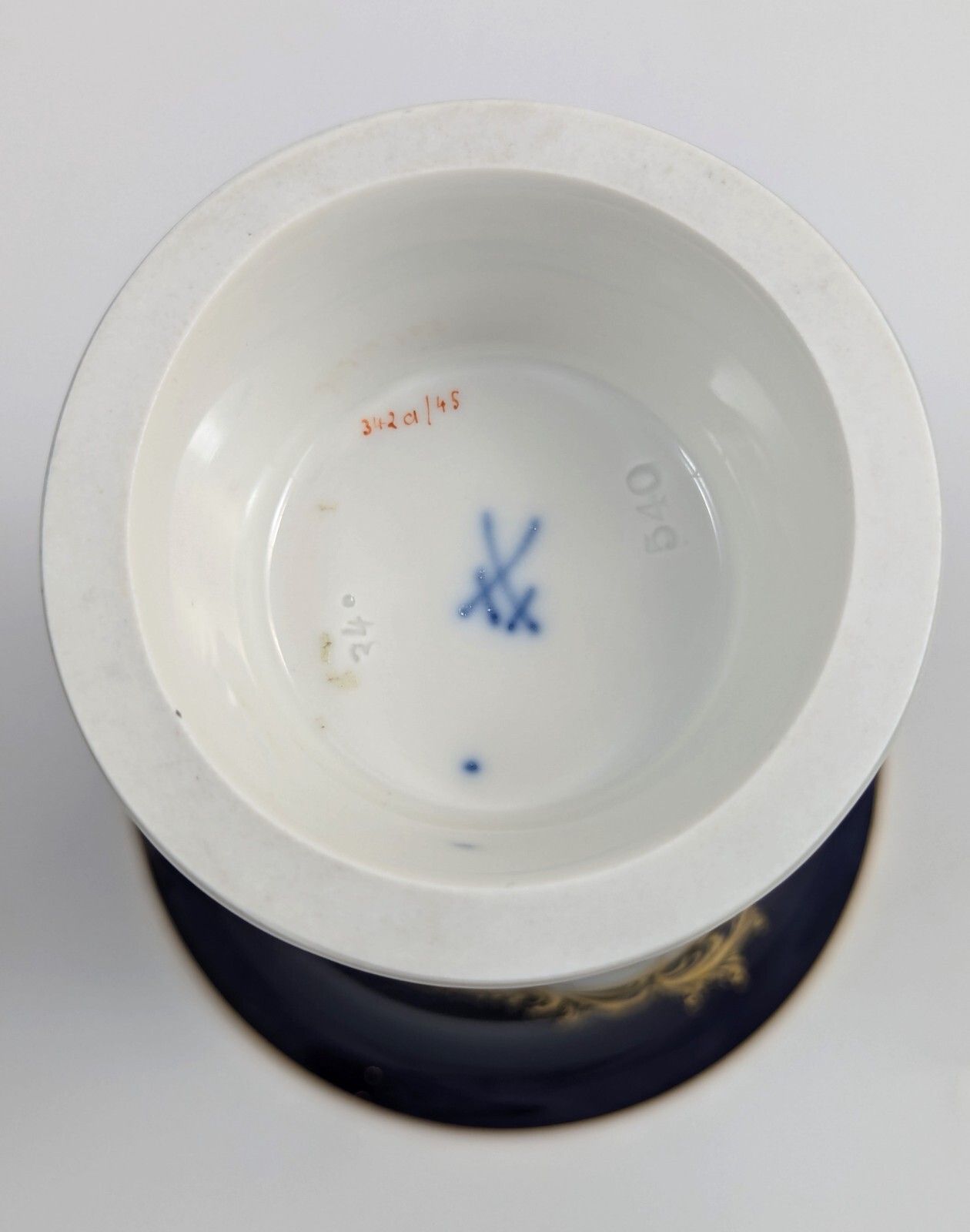photo for sale Meissen Hand Painted Floral Cobalt Trumpet Vases