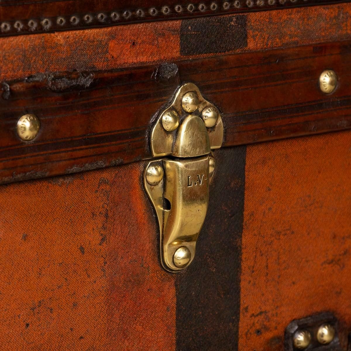Antique 20thc Louis Vuitton "Malle Haute" Trunk In Orange Vuittonite Canvas photo for sale