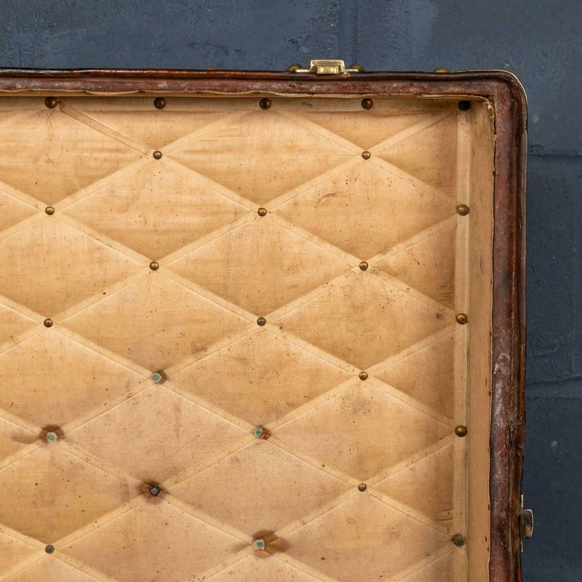 Antique 20thc Louis Vuitton "Malle Haute" Trunk In Orange Vuittonite Canvas photo vinterior