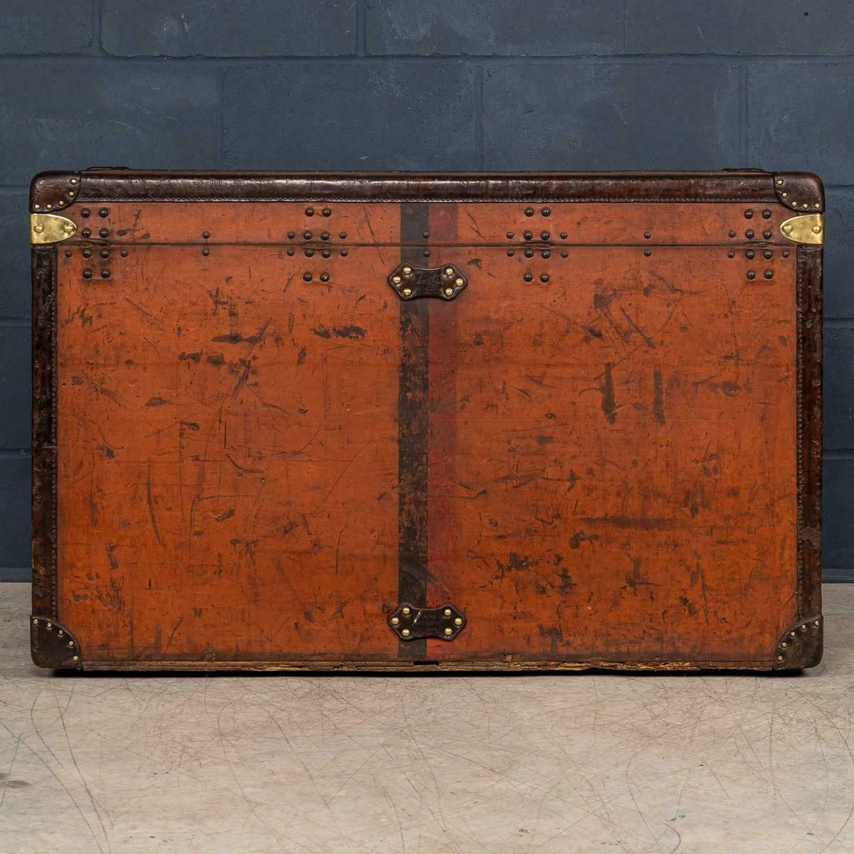 photo for sale Antique 20thc Louis Vuitton "Malle Haute" Trunk In Orange Vuittonite Canvas