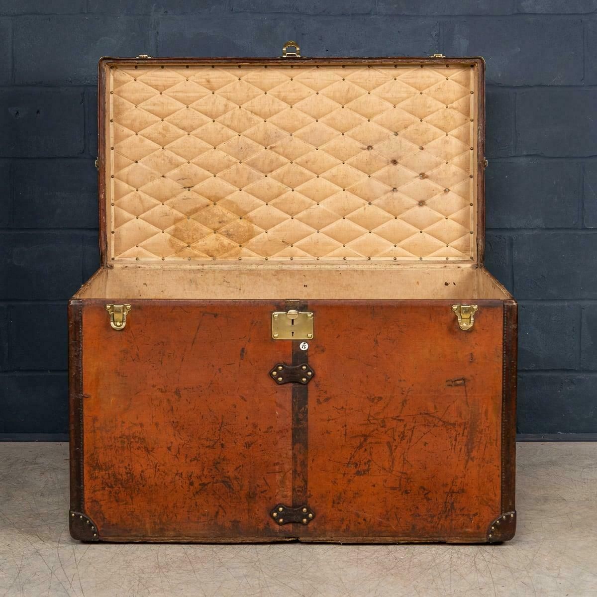 photo buy Antique 20thc Louis Vuitton "Malle Haute" Trunk In Orange Vuittonite Canvas