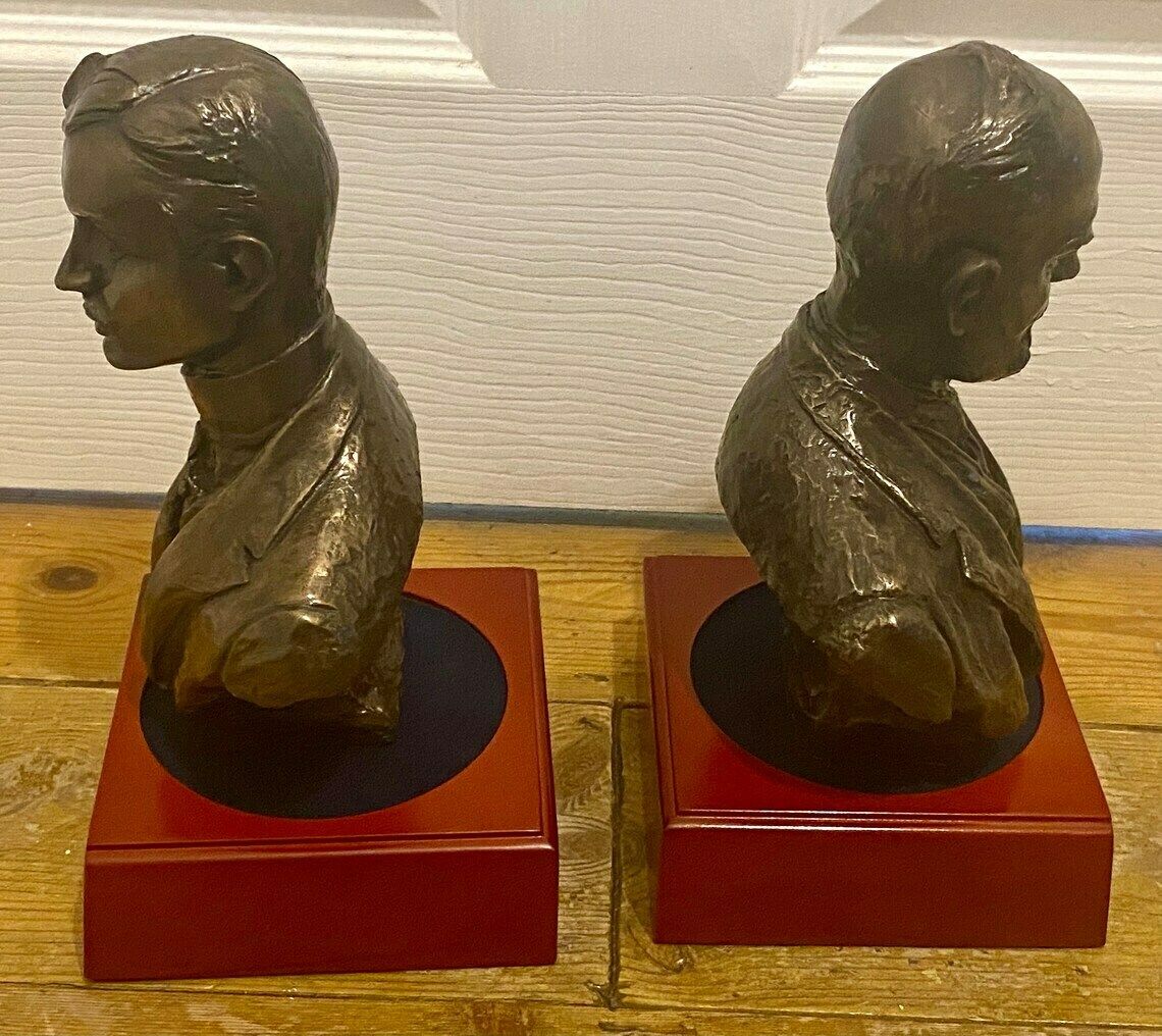 A Pair Of Rolls Royce Bronze Busts Of Frederick Henry Royce & Charles Stewart Rolls Rare Dealership Dealer Showroom Garage Advertising Bentley Sign photo for sale