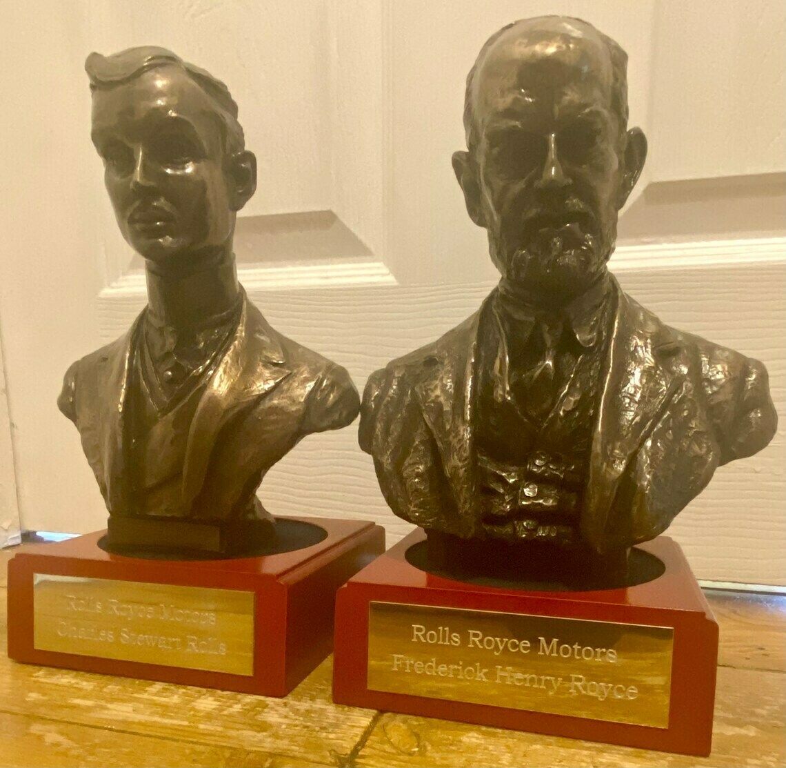 A Pair Of Rolls Royce Bronze Busts Of Frederick Henry Royce & Charles Stewart Rolls Rare Dealership Dealer Showroom Garage Advertising Bentley Sign photo furniture